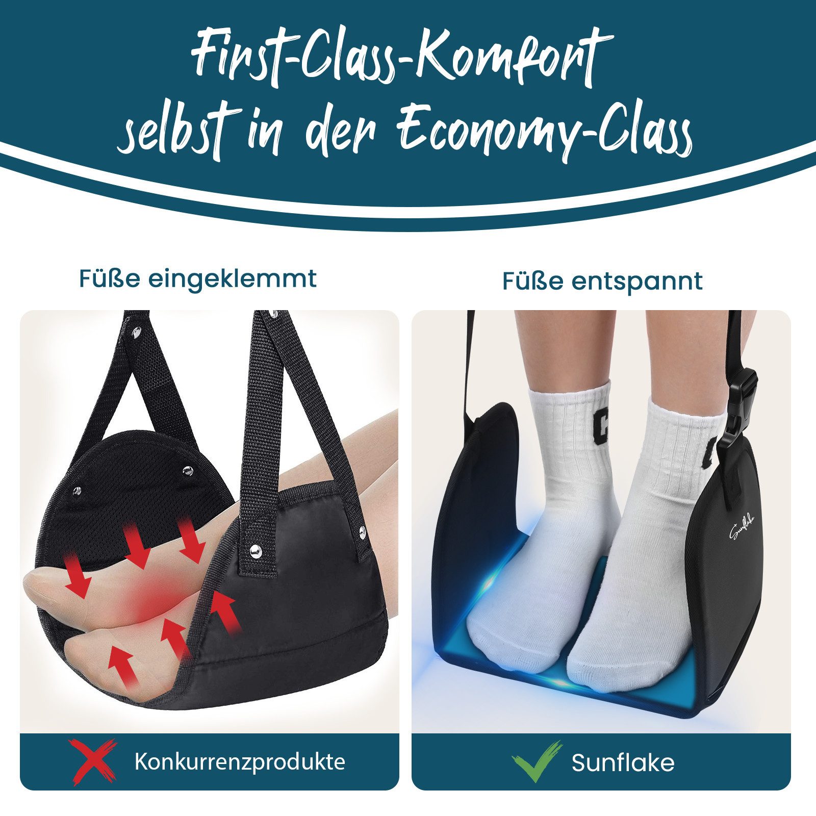 Sunflake Fußstütze fürs Flugzeug, Bahn oder Bus - Reisefußstütze Höhenverstellbar