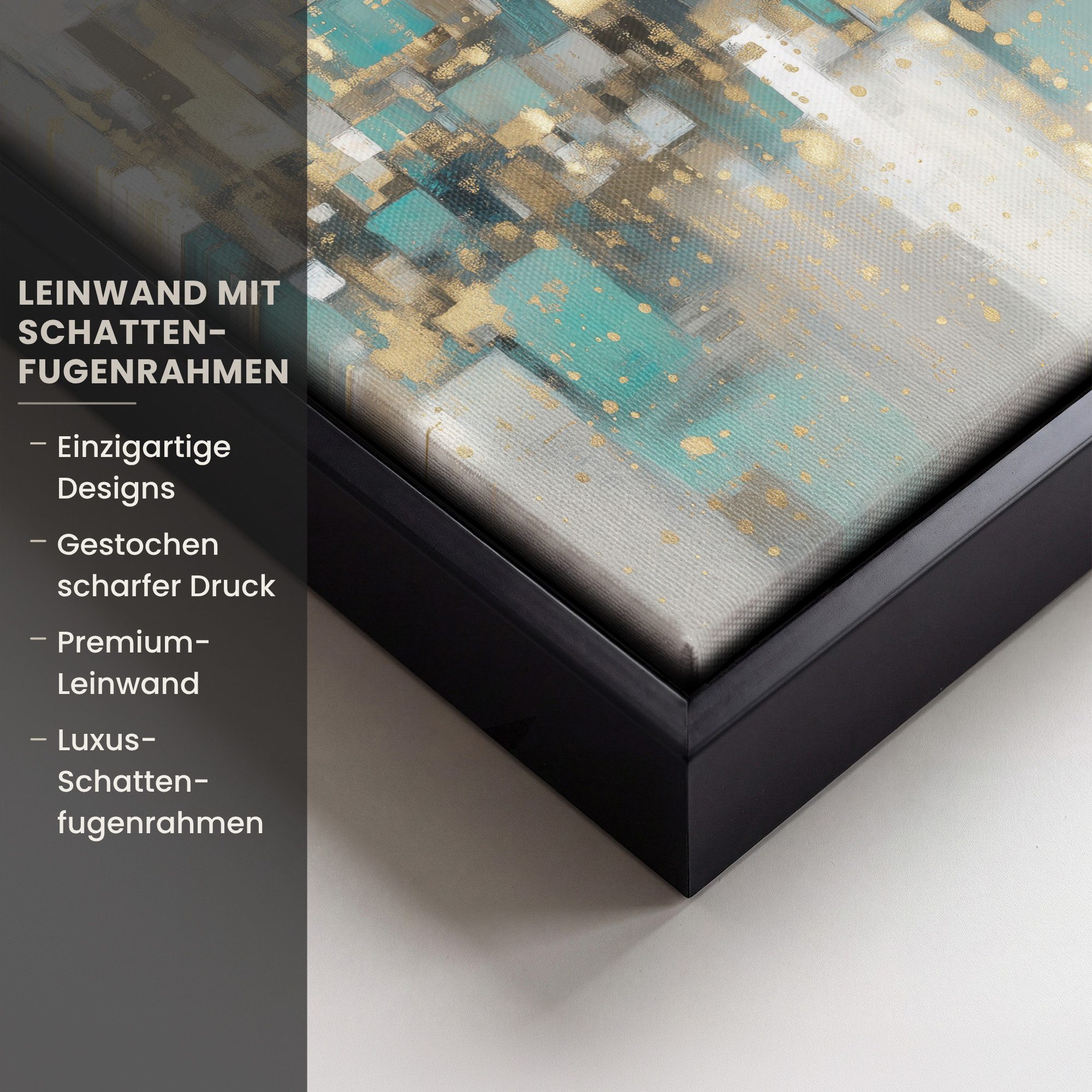 OneMillionCanvasses® Leinwandbild mit Rahmen - Abstrakt - Blöcke - Gold - Skyline, Fotodruck (1 St), Leinwand Bilder Klein, Wand Dekoration Aesthetic 20x20cm – Bild 3 von 5