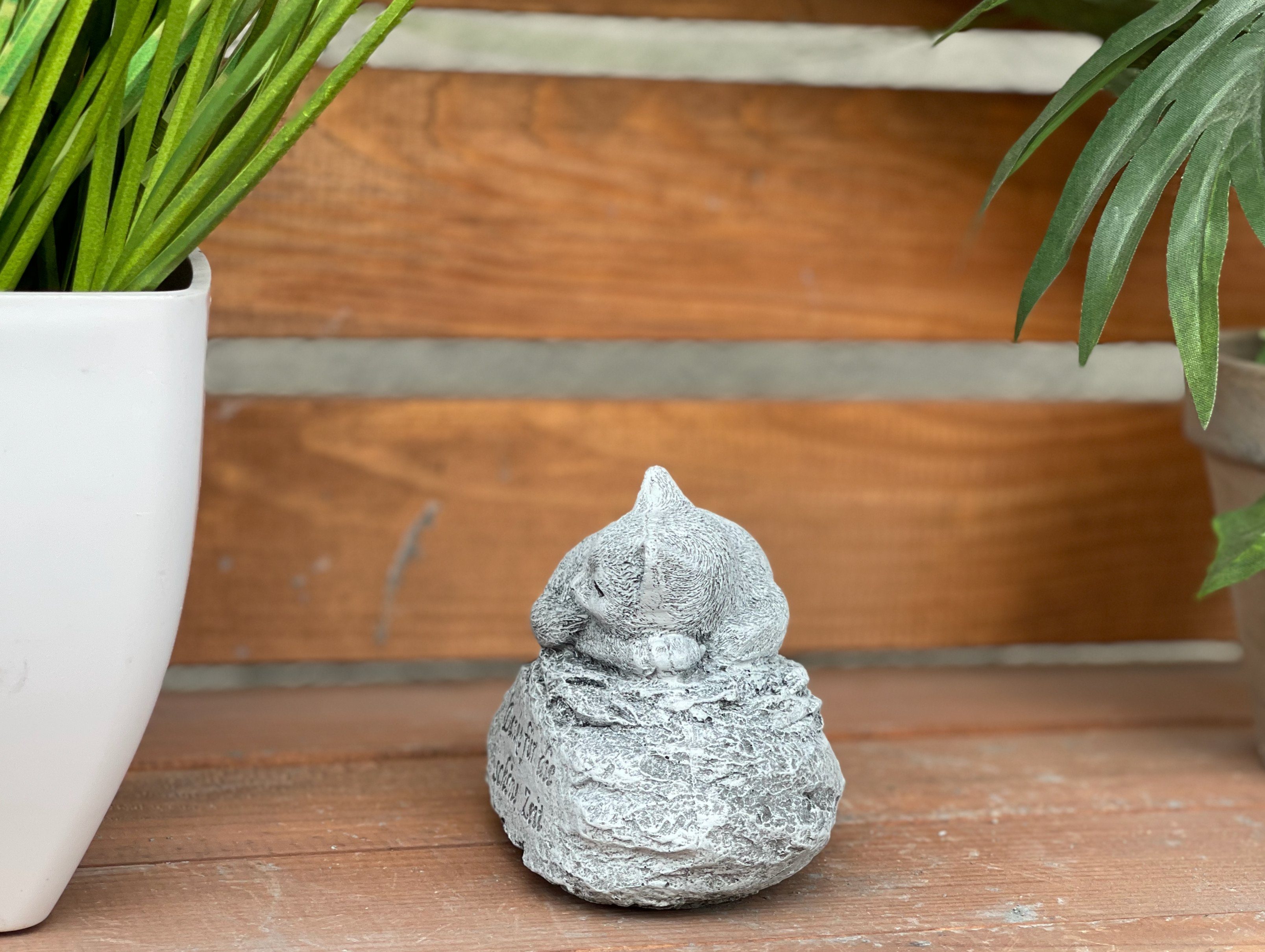 Stone and Style Gartenfigur Frostfeste Steinfigur Grabschmuck Katze "Danke für die schöne Zeit"