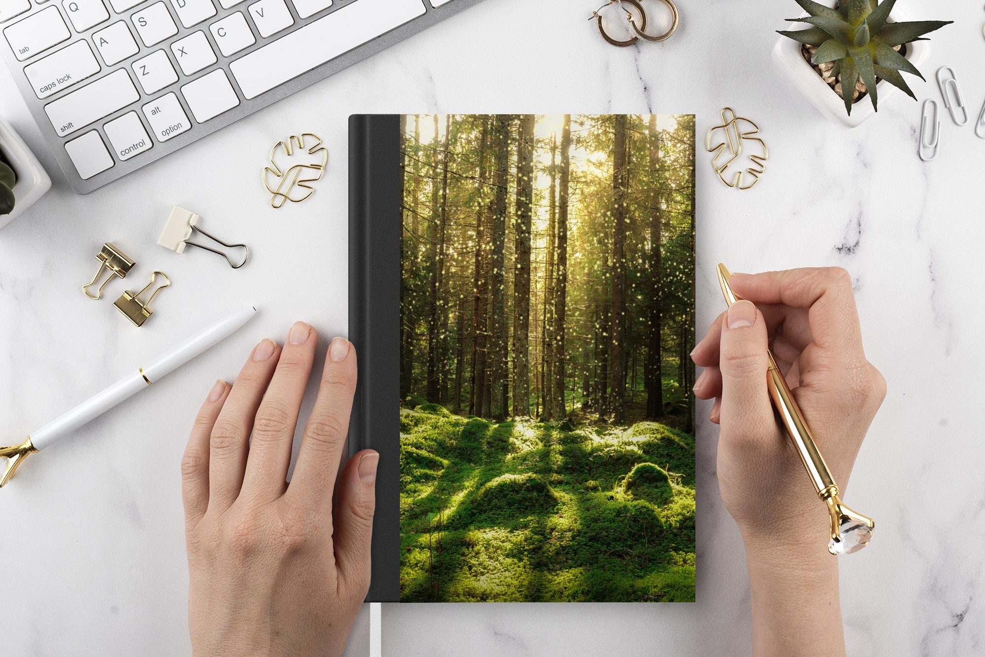 - Wald Merkzettel, Notizheft, - Haushaltsbuch Seiten, Pflanzen Bäume Tagebuch, - Natur, A5, 98 - Sonne Moos - Notizbuch Journal, MuchoWow