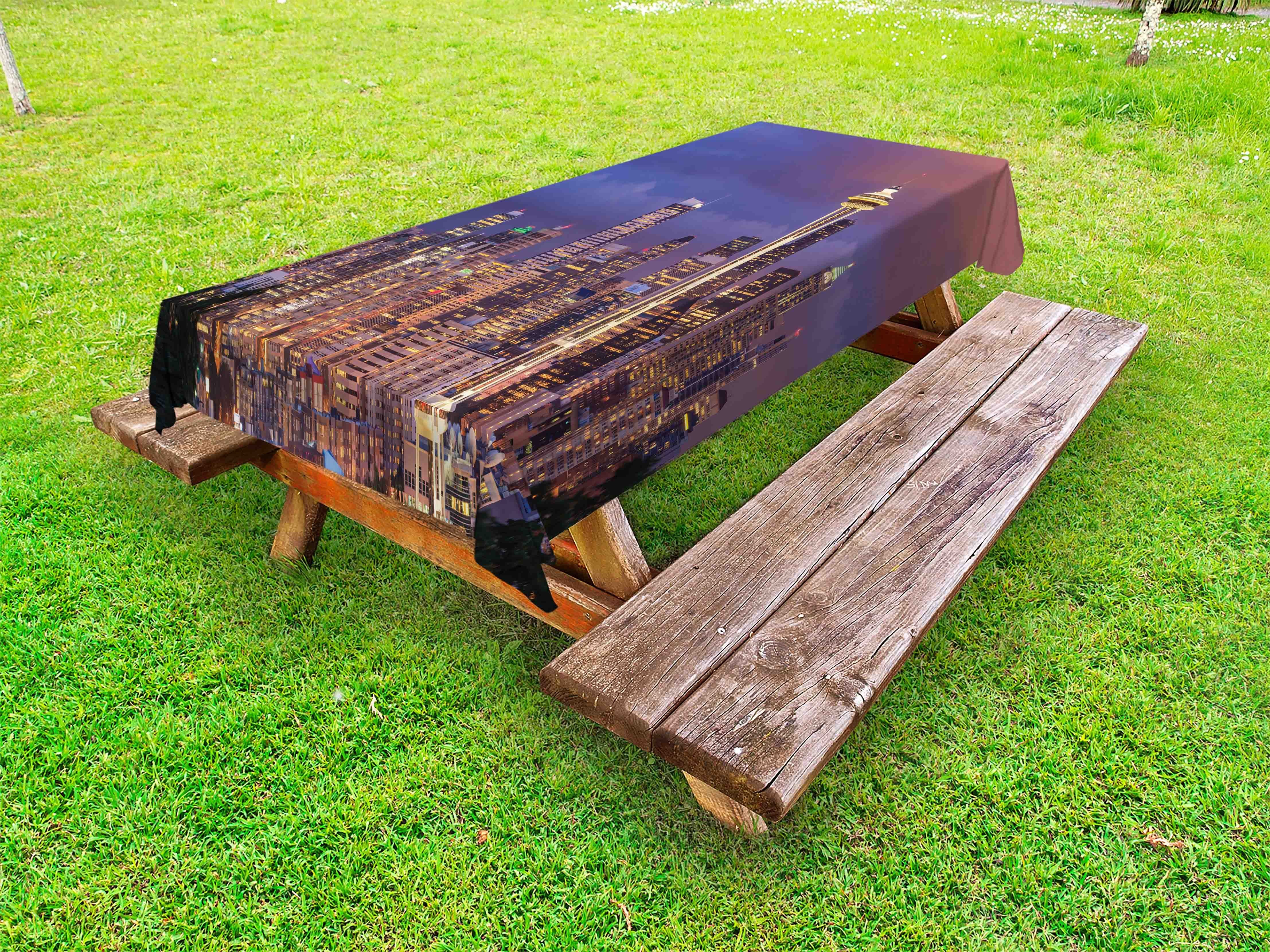 Abakuhaus Tischdecke dekorative waschbare Picknick-Tischdecke, Seattle Skyline Gloomy Dark Sky