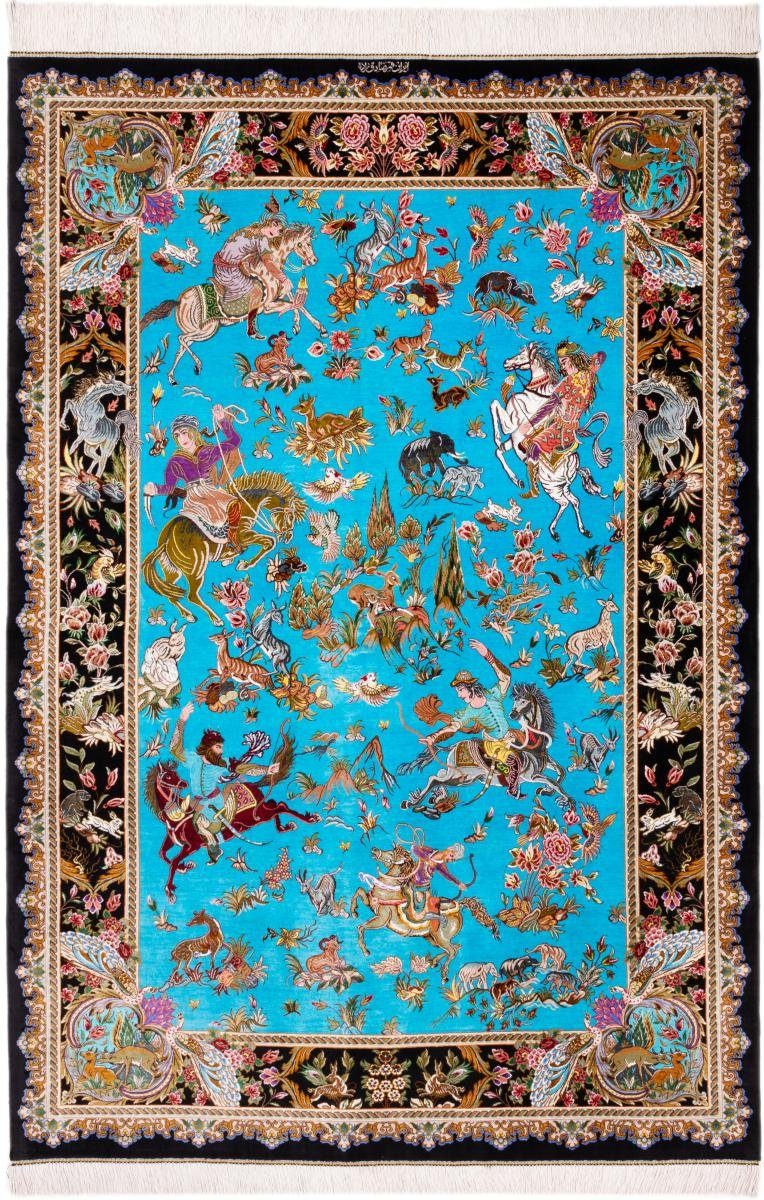 Seidenteppich Ghom Seide Signiert Sadeghzadeh 133x193 Handgeknüpfter Orientteppich, Nain Trading, rechteckig, Höhe: 3 mm