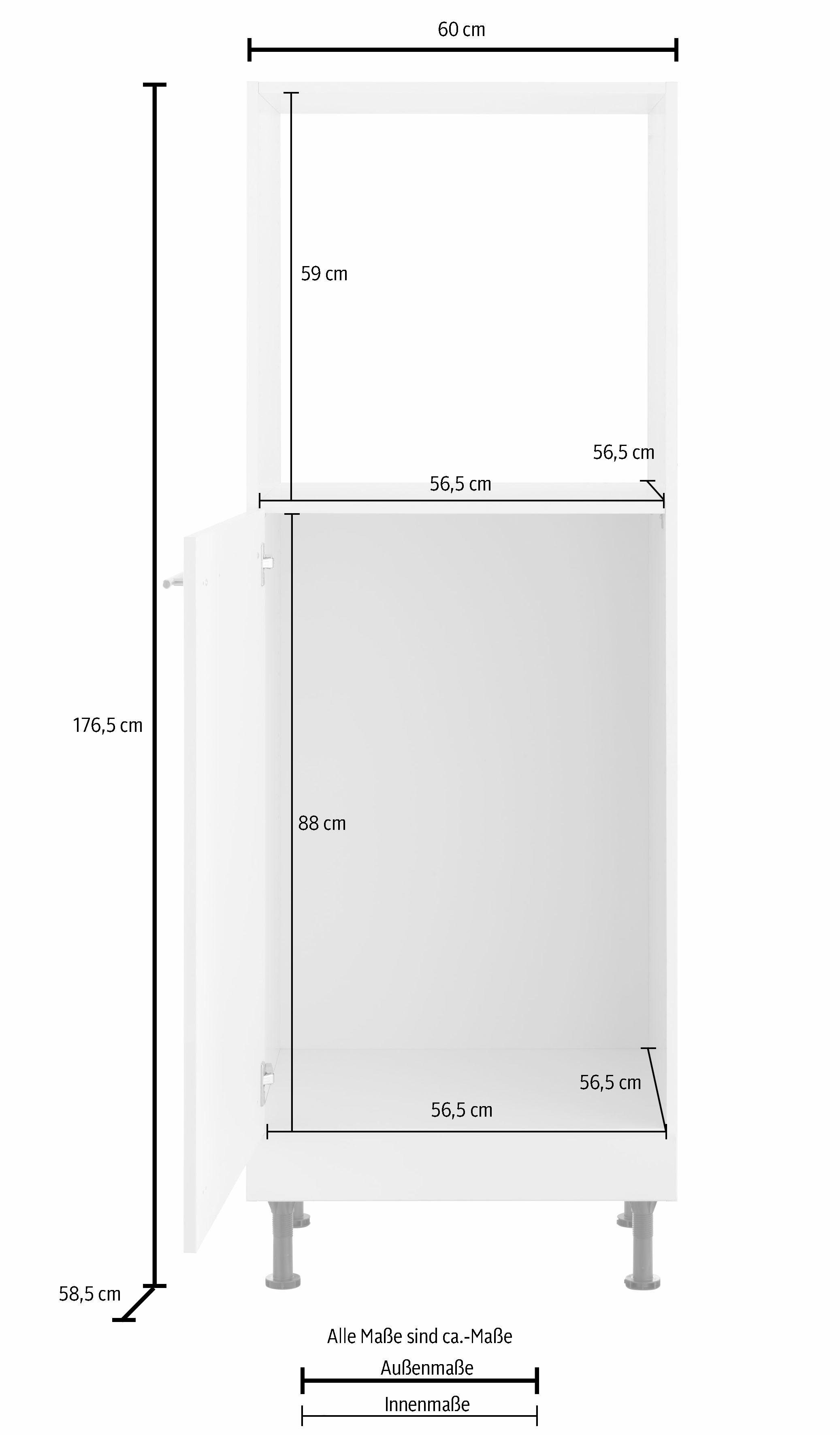 OPTIFIT Backofenumbauschrank Bern 60 cm mit breit, Metallgriff 176 Stellfüße, höhenverstellbare akaziefarben cm basaltgrau/akaziefarben | hoch