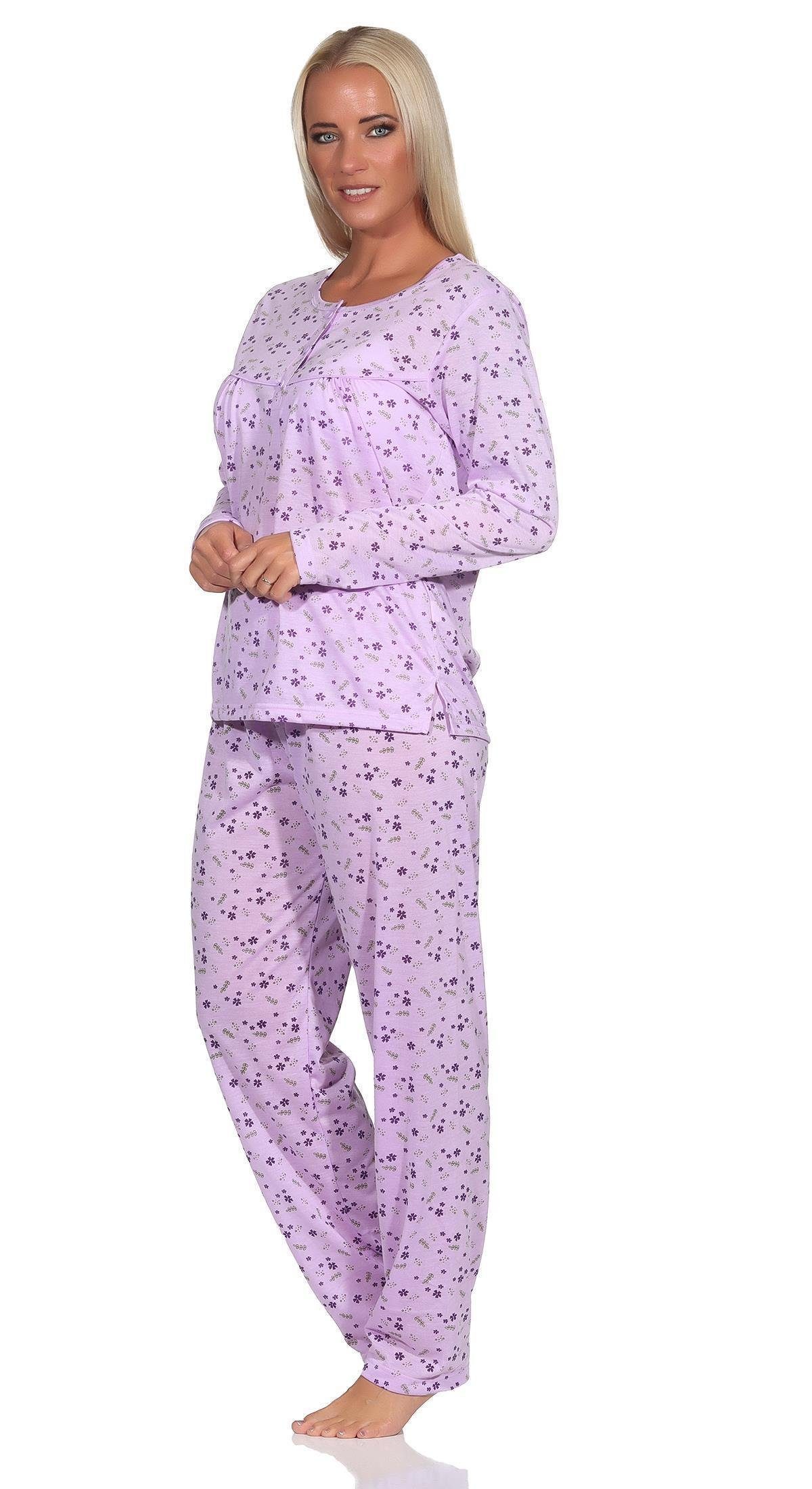 EloModa Pyjama Damen Pyjama langarm zweiteiliger Schlafanzug; Gr. M L XL 2XL (2 tlg) Flieder
