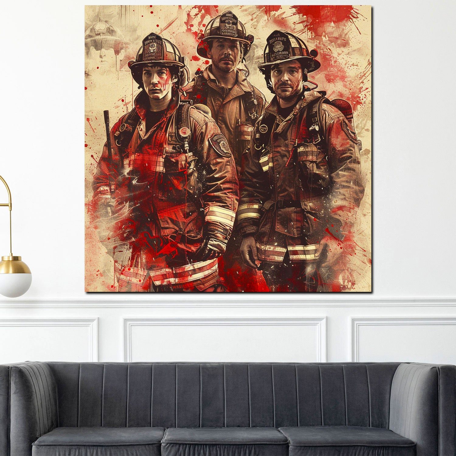 Artedinoi Leinwandbild Feuerwehrmänner abstrakt Red Leinwandbild Wandbild Kunstdruck XL Wandd