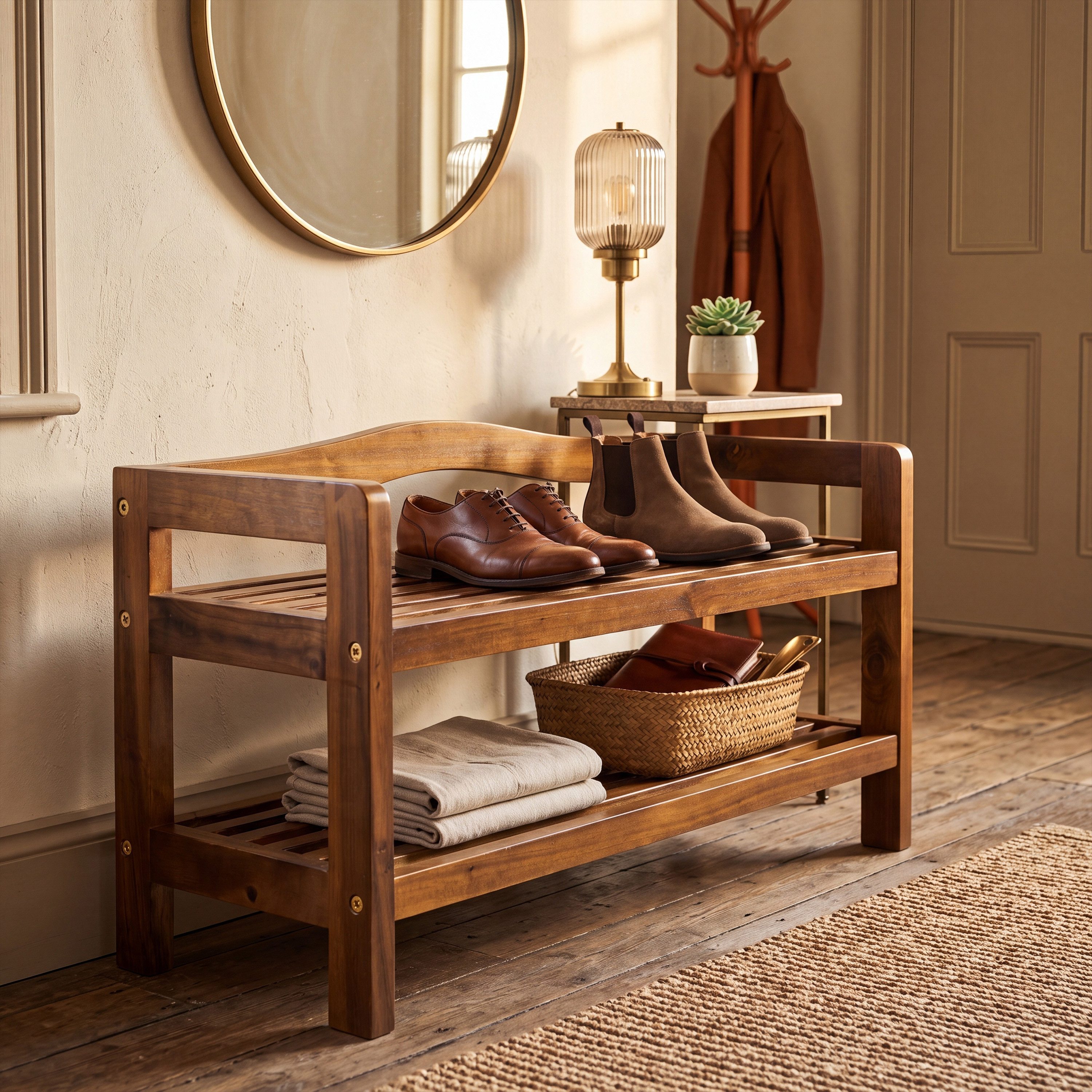 Casaria Schuhregal, mit 2 Ebenen 75x26x42cm FSC®-Zertifiziert Akazien Holz Bad Diele Flur