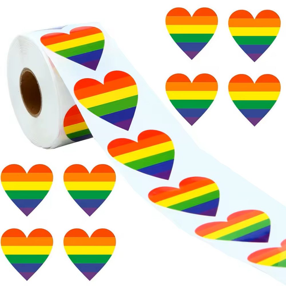 Ware aus aller Welt Sticker 500 LGBTQ+ Regenbogen Herz Sticker 2,5 cm selbstklebend CSD Aufkleber, (1-tlg)