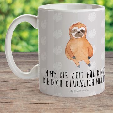 Mr. & Mrs. Panda Kinderbecher Faultier Zufrieden - Grau Pastell - Geschenk, Faultier Geschenk, Reis, Kunststoff