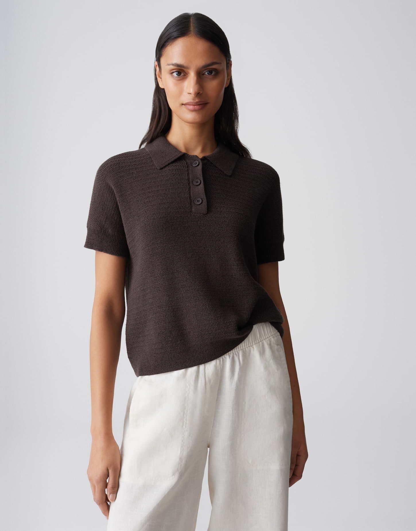 OPUS Kurzarmpullover Puso resort aus Strick mit festem Griff Der Überschnittene Arm sorgt für eine relaxte Silhouette