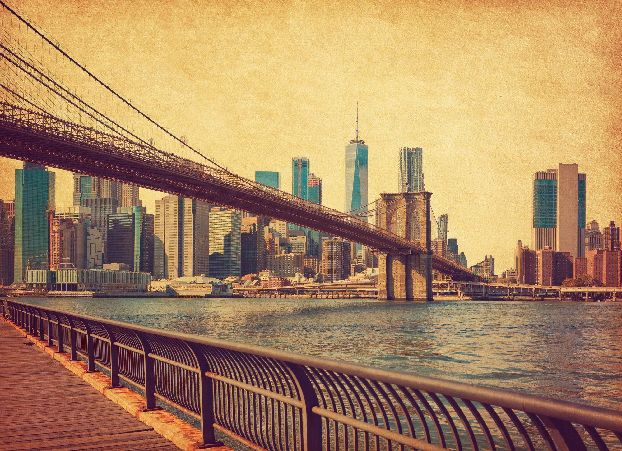 Papermoon Fototapete NEW YORK-RETRO BROOKLYN BRIDGE MANHATTAN SKYLINE STADT