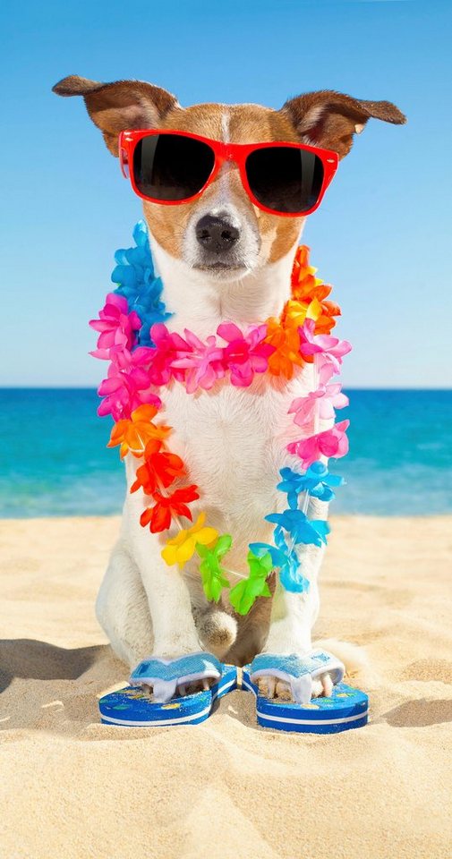 good morning Strandtuch Buddy, Microfaser (1-St), mit Hund & Sonnenbrille,  Gefertigt aus 100% Polyvelours