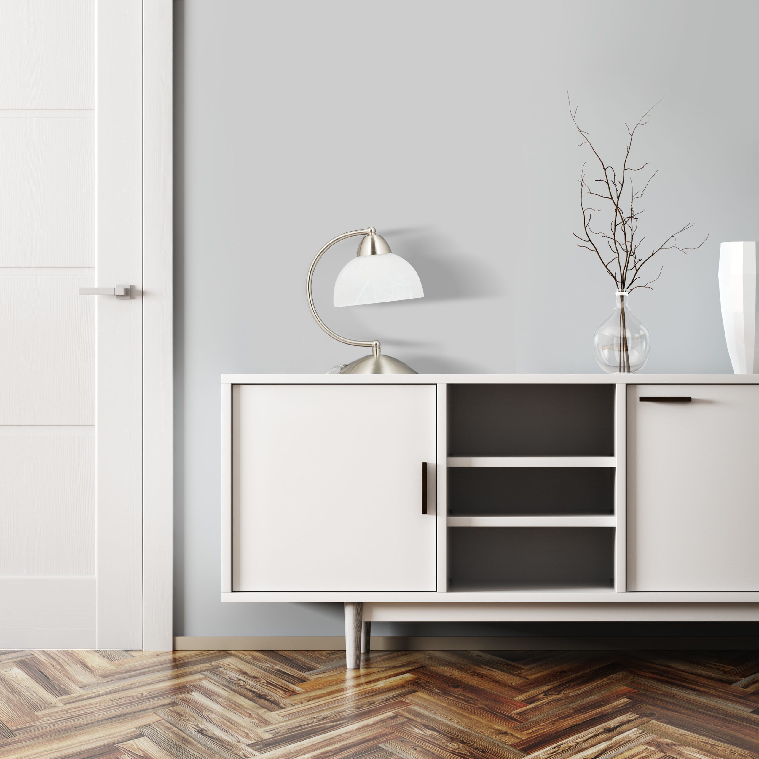 relaxdays Tischleuchte Tischlampe Touch Weißglas, Touch-Funktion zum Ein-/Ausschalten und stufenlosen Dimmen, E14 bis 40 W (Leuchtmittel nicht enthalten), Messi – Bild 3 von 5