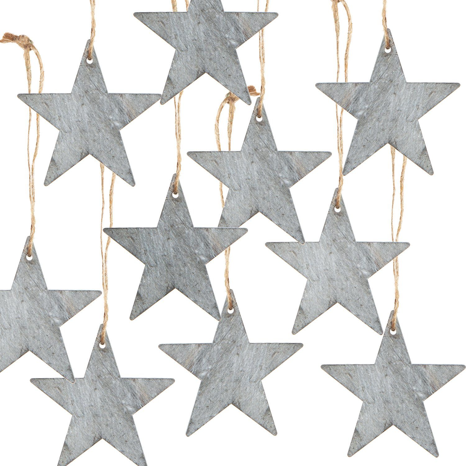Logbuch-Verlag Baumbehang Sterne aus Holz zum Aufhängen 7 cm grau (Set, 10 St), mit Struktur und Schnur zum Aufhängen und als Geschenkanhänger. | Dekohänger