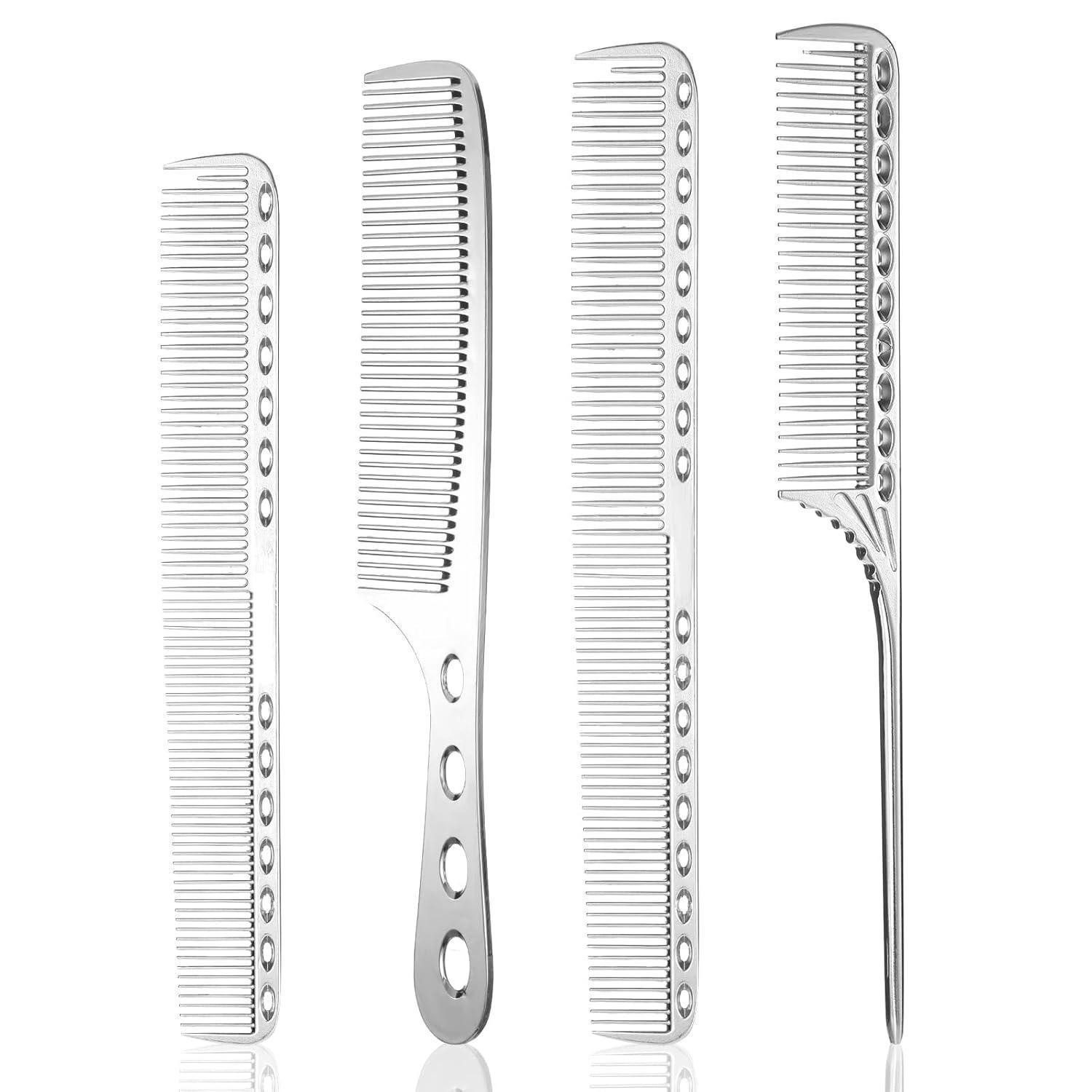Tucnoeu Haarkamm 4 Friseurkämme Aluminium Metall Silber für Herren Frauen