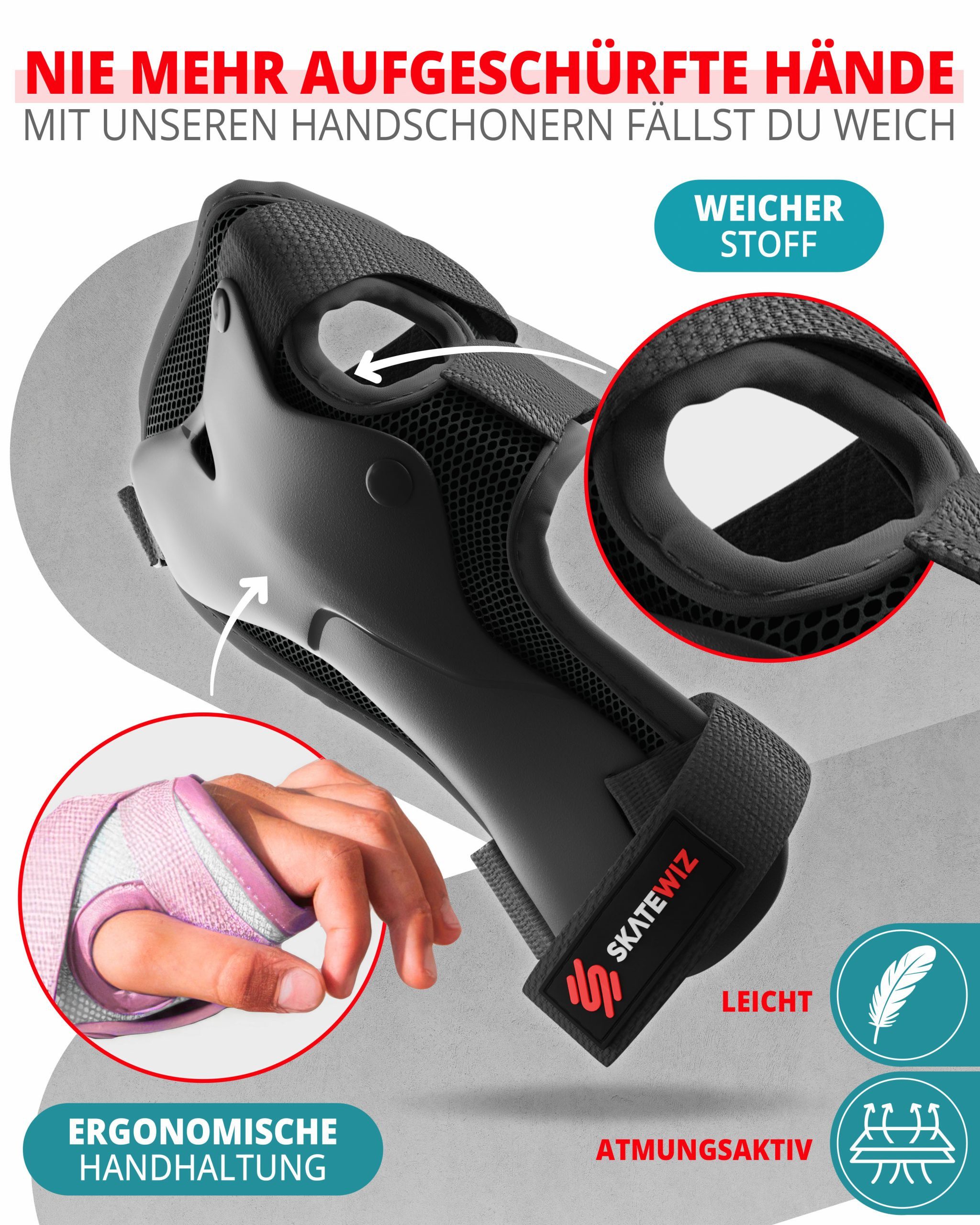 SKATEWIZ Protektoren-Set SMASH Knieschoner Kinder Inliner Schoner Erwachsene Protektoren Set (Schonerset Inliner skates Mädchen Schützer, 6-tlg., Inliner Schone – Bild 3 von 5