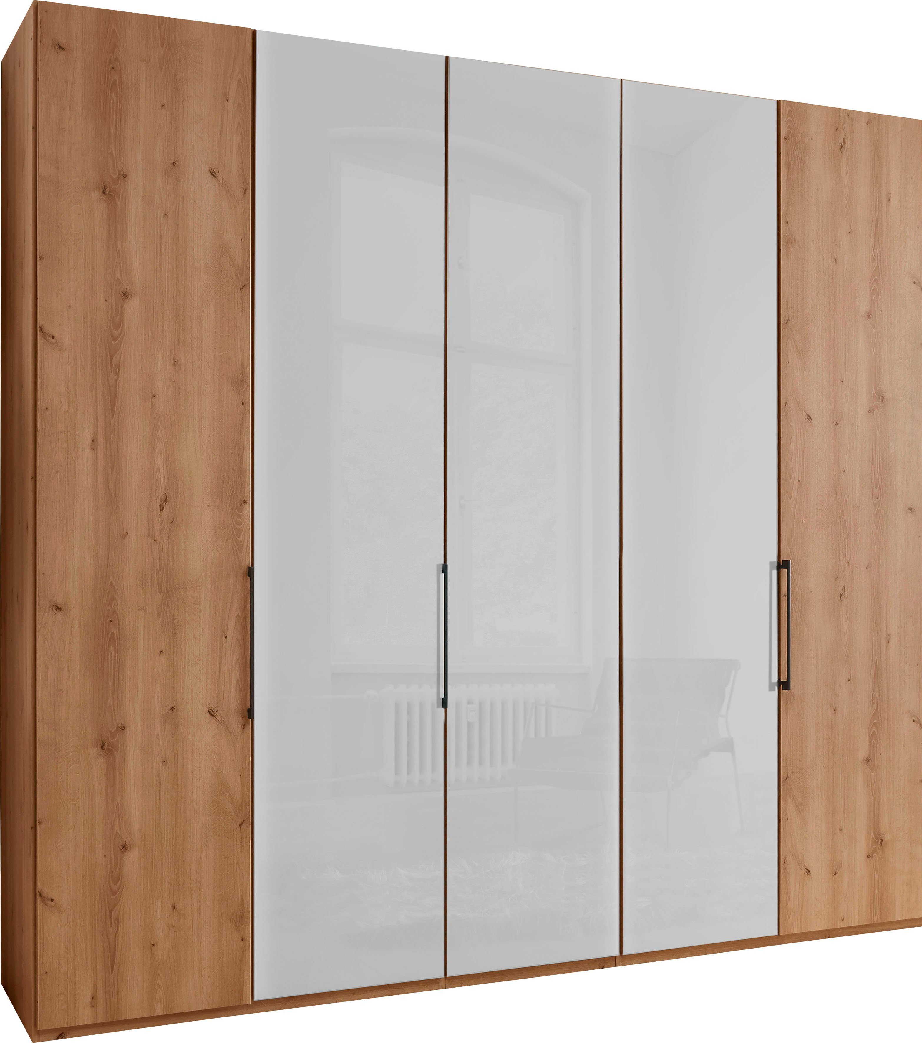 WIEMANN Kleiderschrank Monaco mit Teil-Glasfront sowie hochwertige Beschläge inkl. Türdämpfung