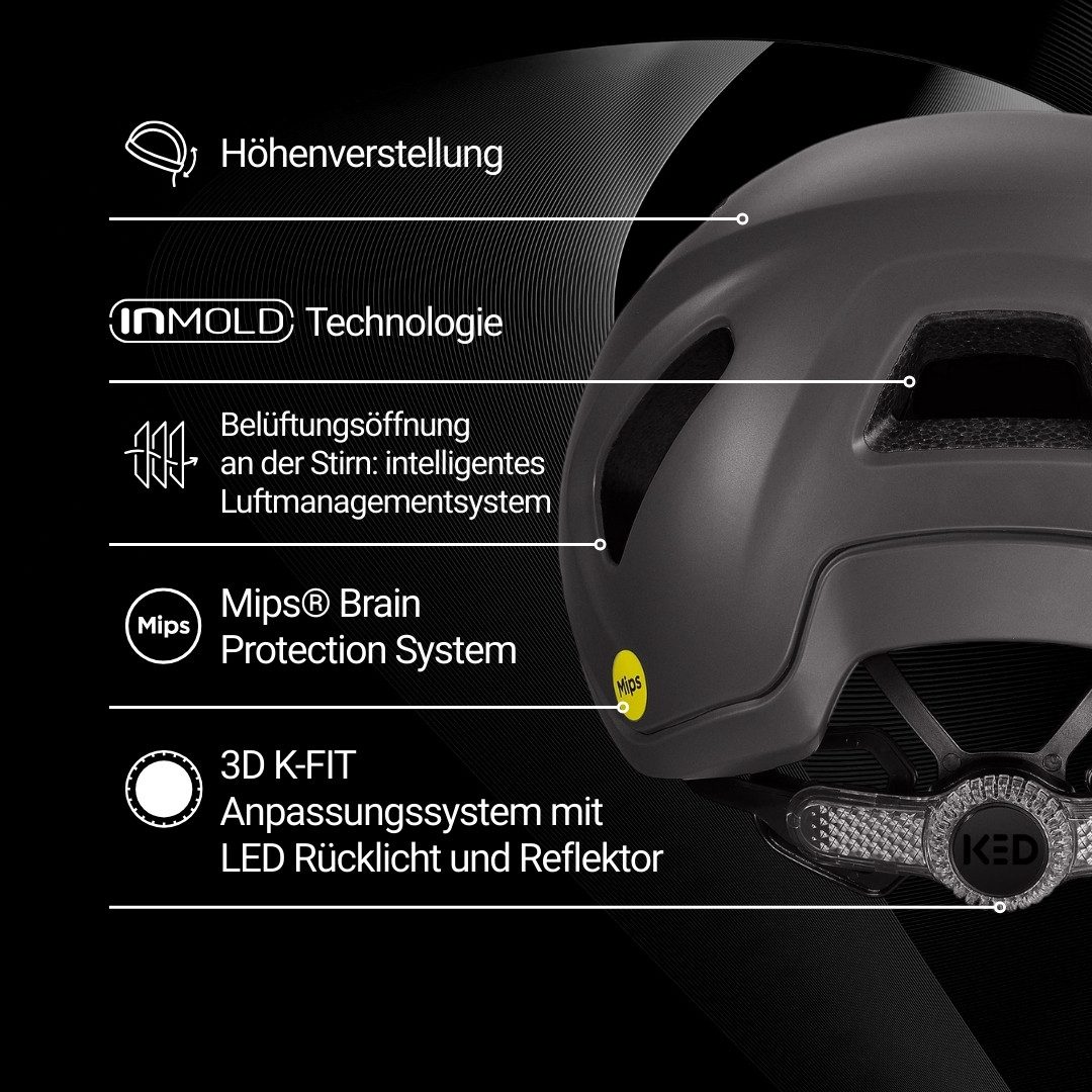 KED Fahrradhelm Reach DT1, MIPS Schutz, K-Fit 3D Anpassung, Abnehmbares Visier