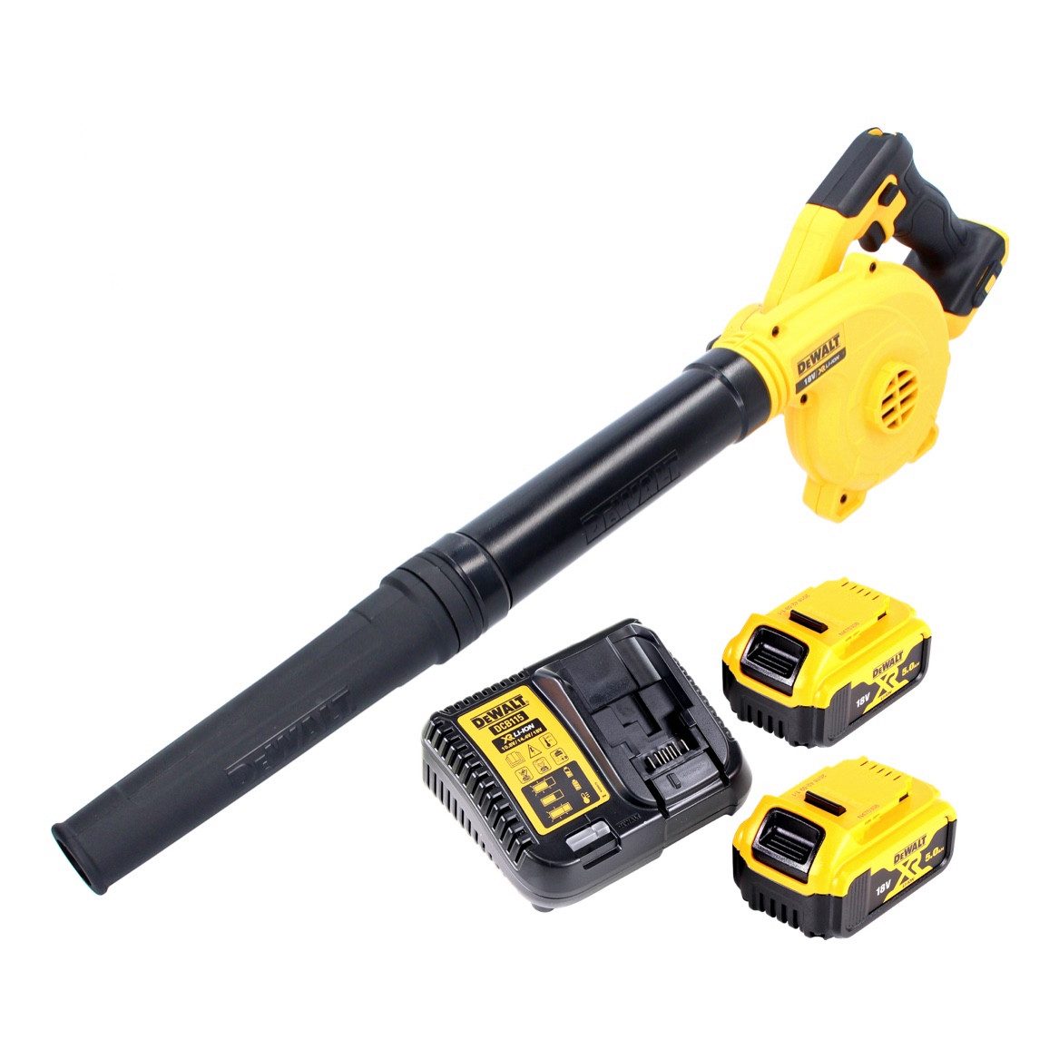 DeWalt Akku-Laubbläser DCV 100 P2 Akku Gebläse / Laubbläser 18 V + 2x Akku 5,0 Ah + Ladegerät