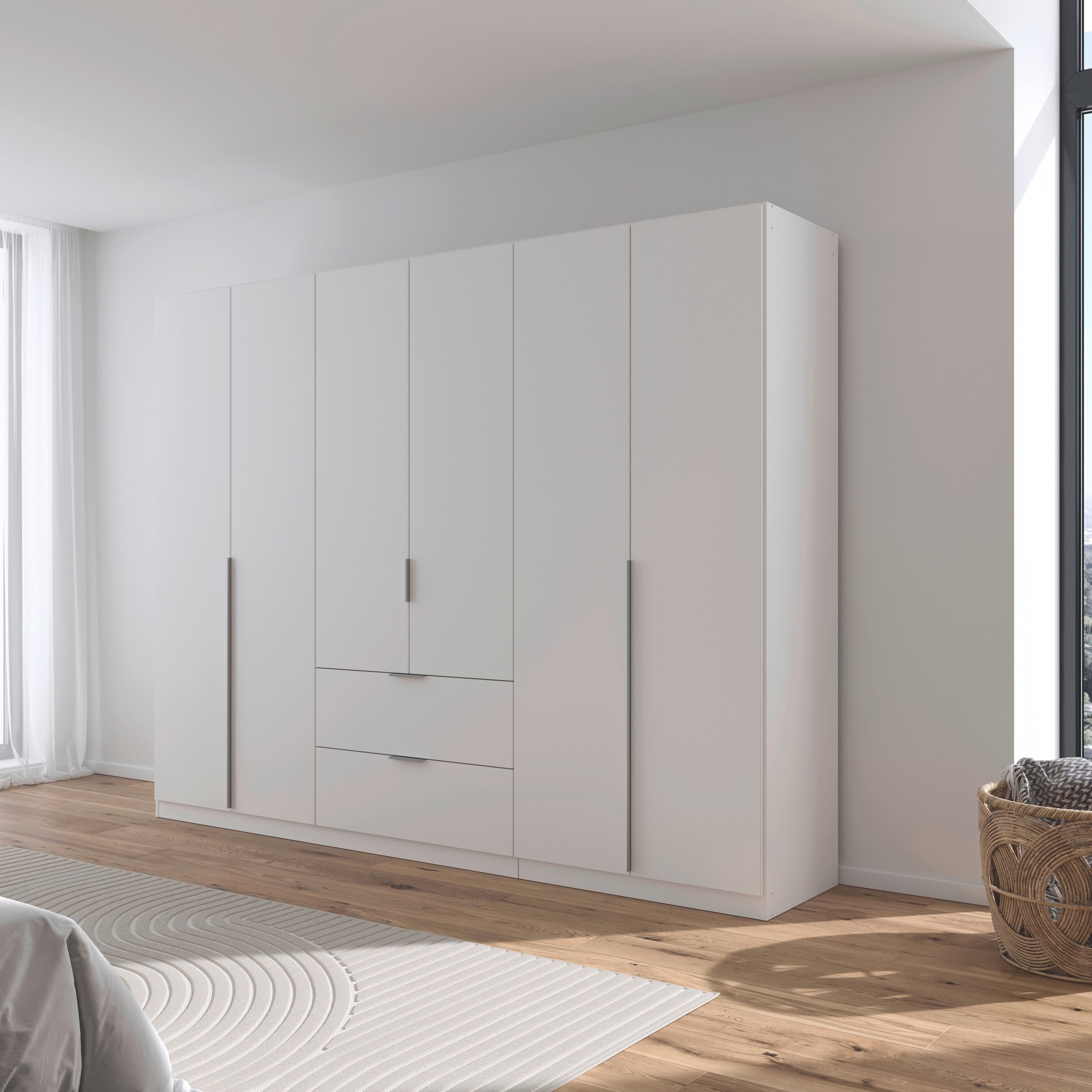 OTTO home Drehtürenschrank Kleiderschrank Schrank Garderobe AGORDO mit Dekor- oder Hochglanzfront (in zwei Griff-Farben, Breite 271 cm) mit Außenschubkästen, Serie in 7 Breiten und 2 Höhen MADE IN GERMANY