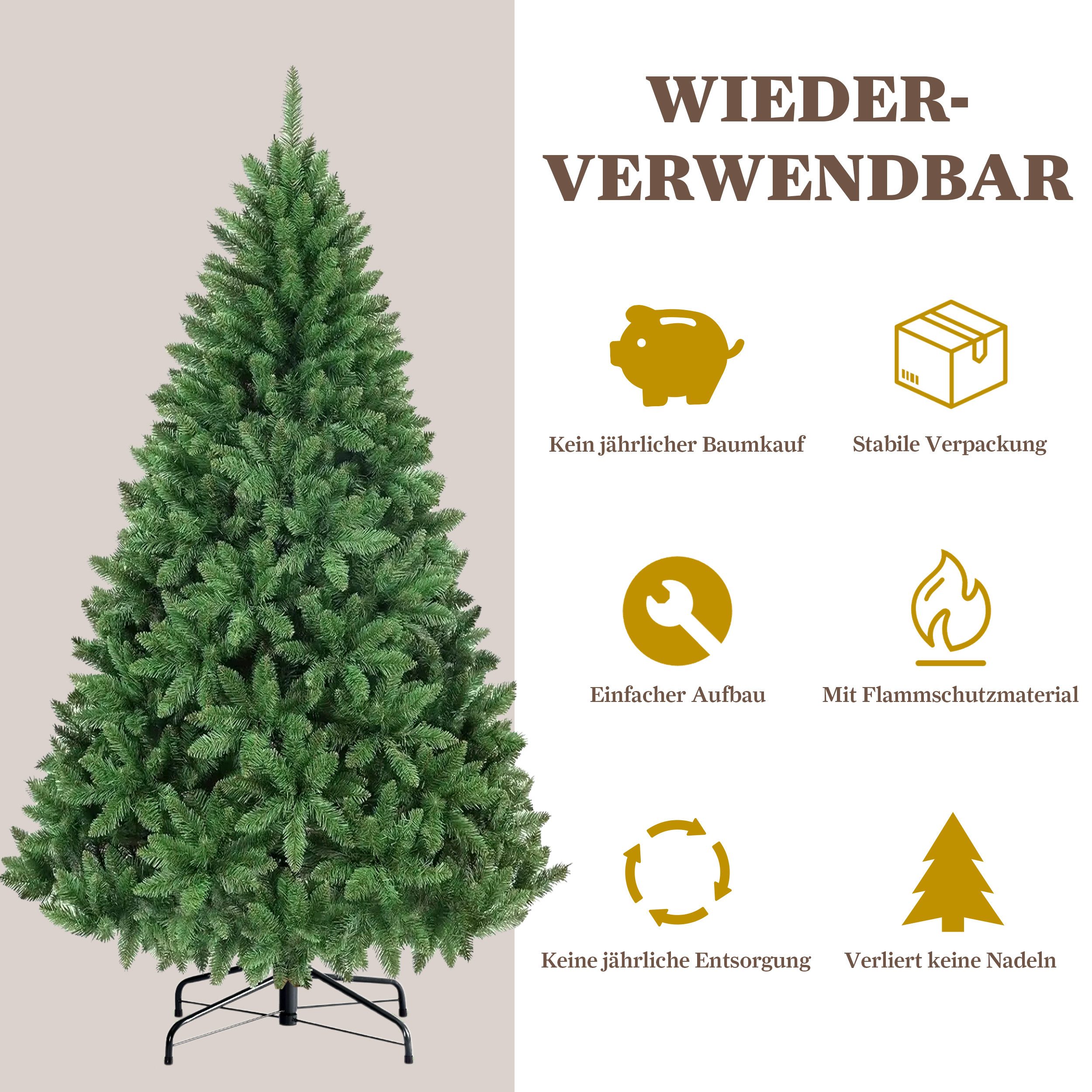 Sinaopus Künstlicher Weihnachtsbaum mit Beleuchtung, Tannenbaum künstlich, PVC, 180/210cm, Metallständer, Künstliche Tanne, realistisch dicht, sicher & leicht a – Bild 5 von 5