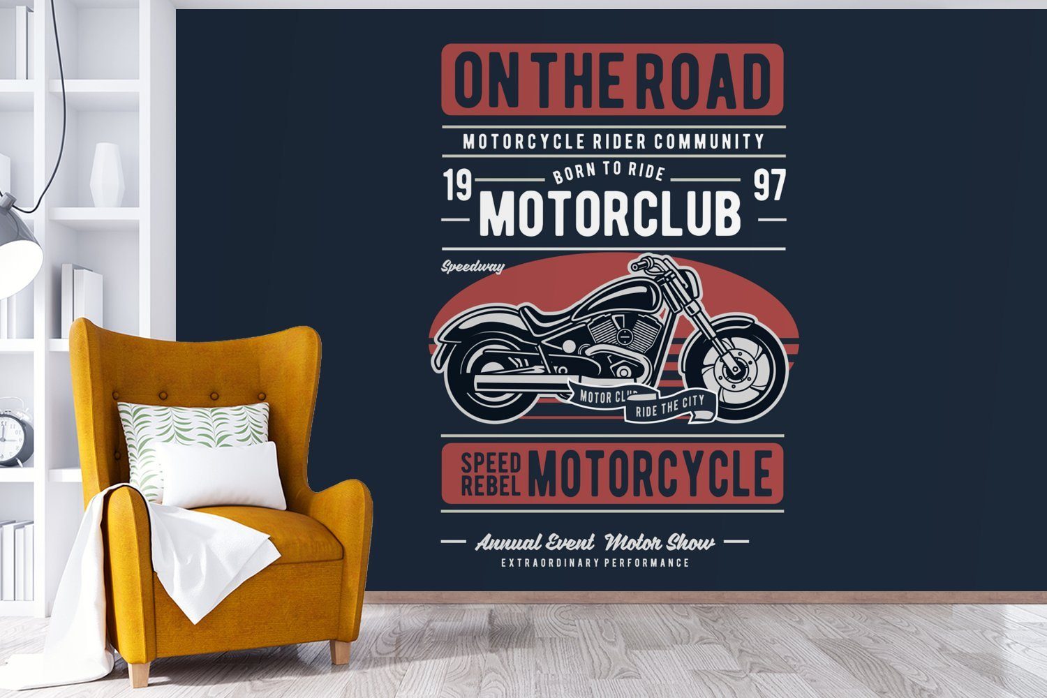 (6 - Briefe Retro St), Zitat, Matt, für Vinyl bedruckt, Wohnzimmer, - Tapete Schlafzimmer, Fototapete Kinderzimmer, Motorrad MuchoWow - Wallpaper