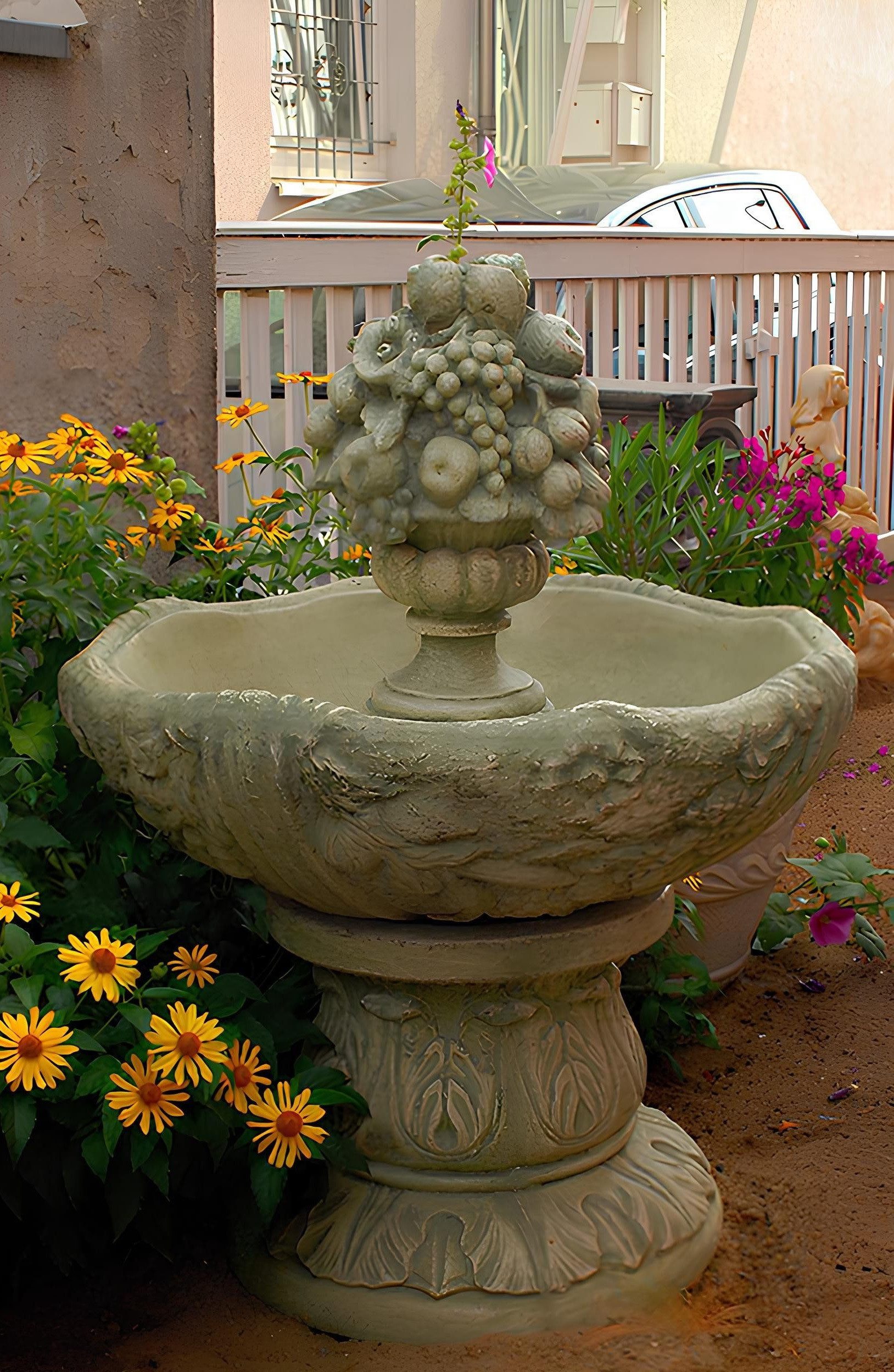 Xlmoebel Gartenbrunnen Zierbrunnen aus Steinguss mit beruhigender Fontäne, (Artikel 1020), Hergestellt in Europa