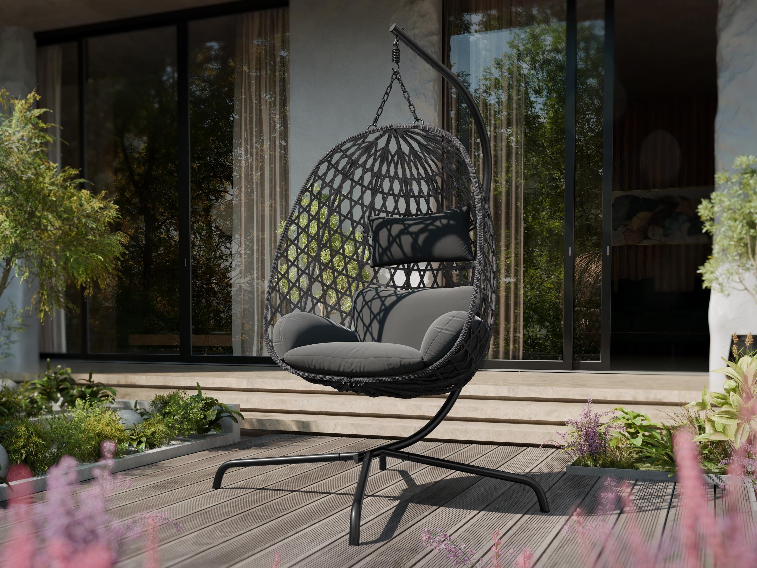 MIRJAN24 Hängesessel Liwebo (Korb aus Rattan), Metallskelett, 105x105x195 cm