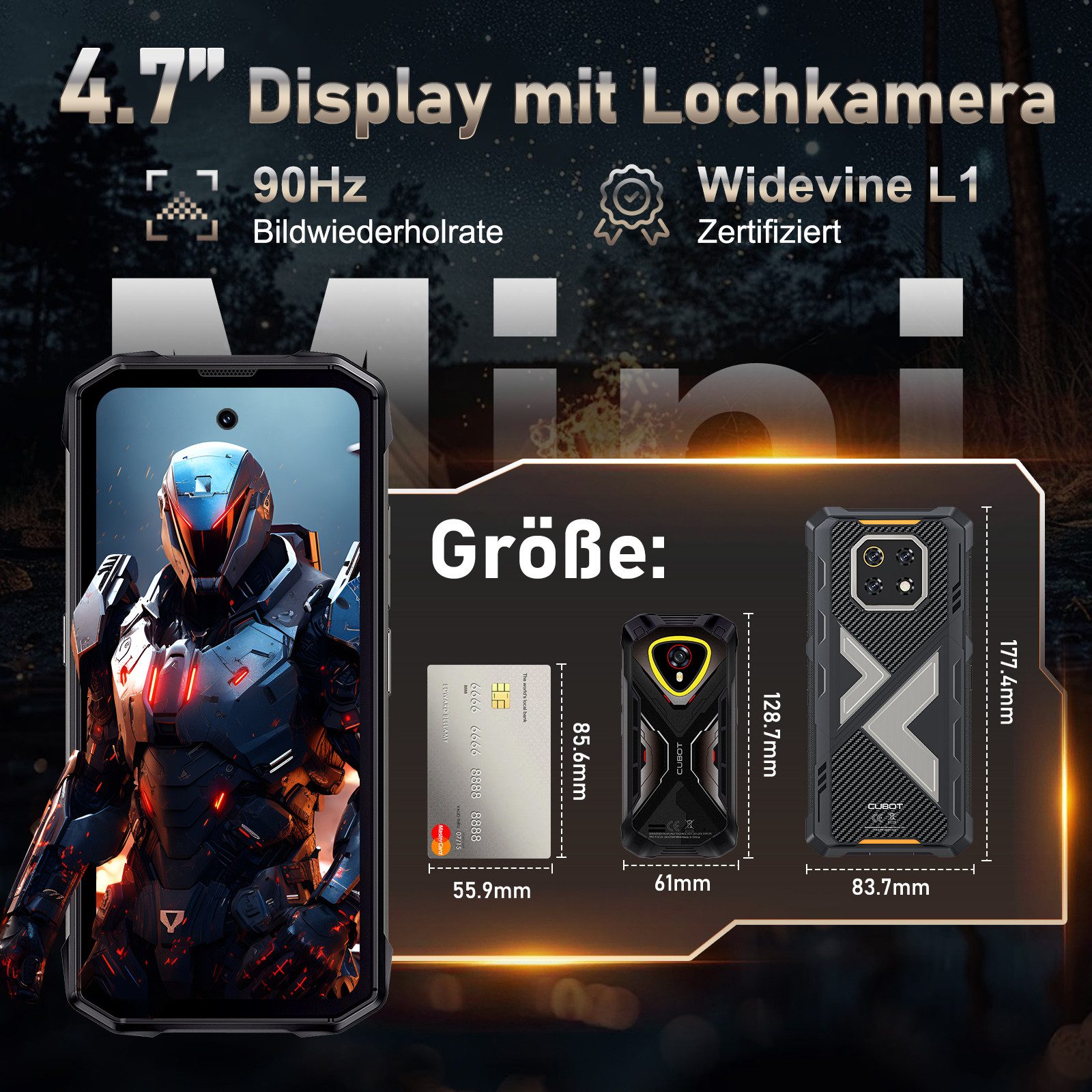 Cubot Kingkong Mini 4 Android 15 Outdoor Smartphone (11,94 cm/4.7 Zoll, 128 GB Speicherplatz, 48 MP Kamera, 4,7'' Display, 16GB+128GB, IP68, 4700mAh, NFC, OTG, GPS)