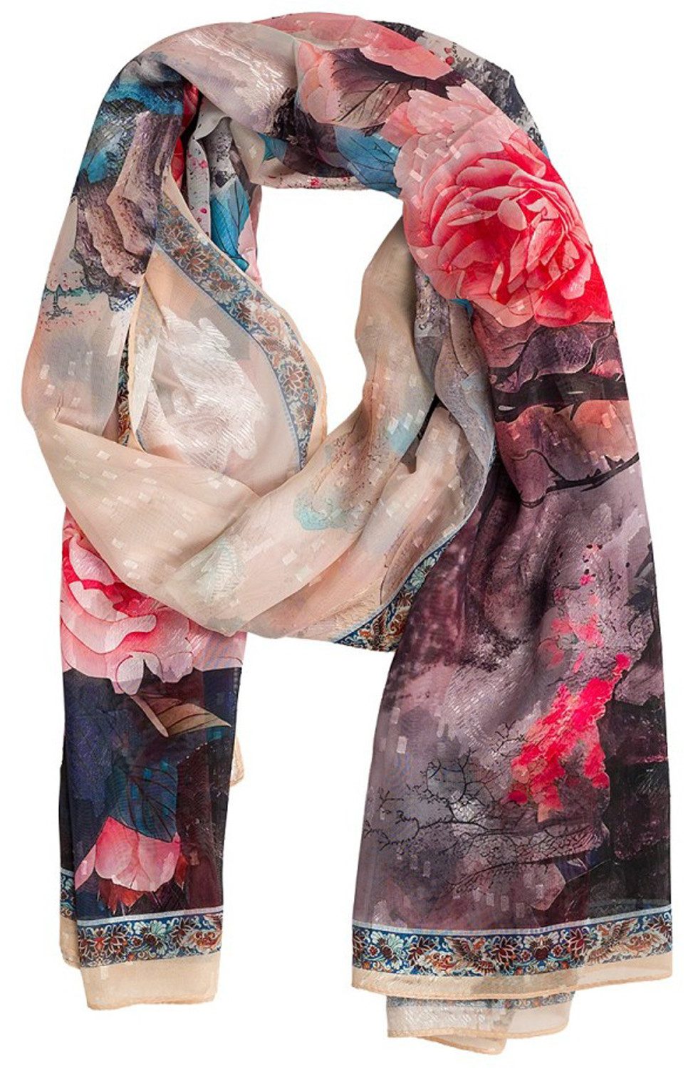 chic4home Schal Color Flow, (1-St. 1-teilig), sommerlicher Damen Schal mit Blumenmuster