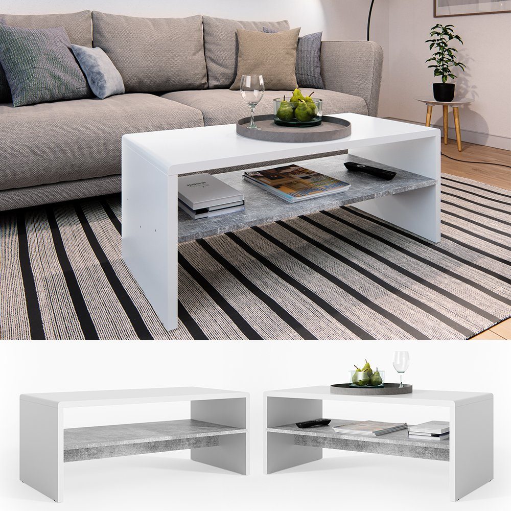 Vicco Couchtisch, Beton/Weiß/Weiß, 99.6 x 39.8 günstig online kaufen