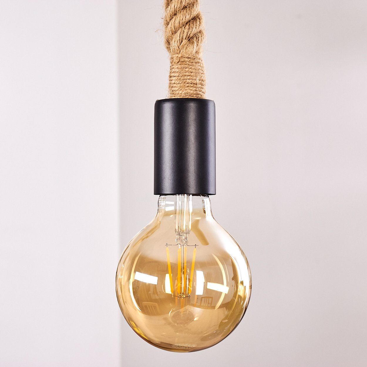 Leuchtmittel, 122cm 2xE27, Retro/Vintage-Design, ohne Hängelampe Hängeleuchte im Höhe Babumsstab max. in Braun/Natur, hofstein Bambus/Kordel mit »Chalpe« aus