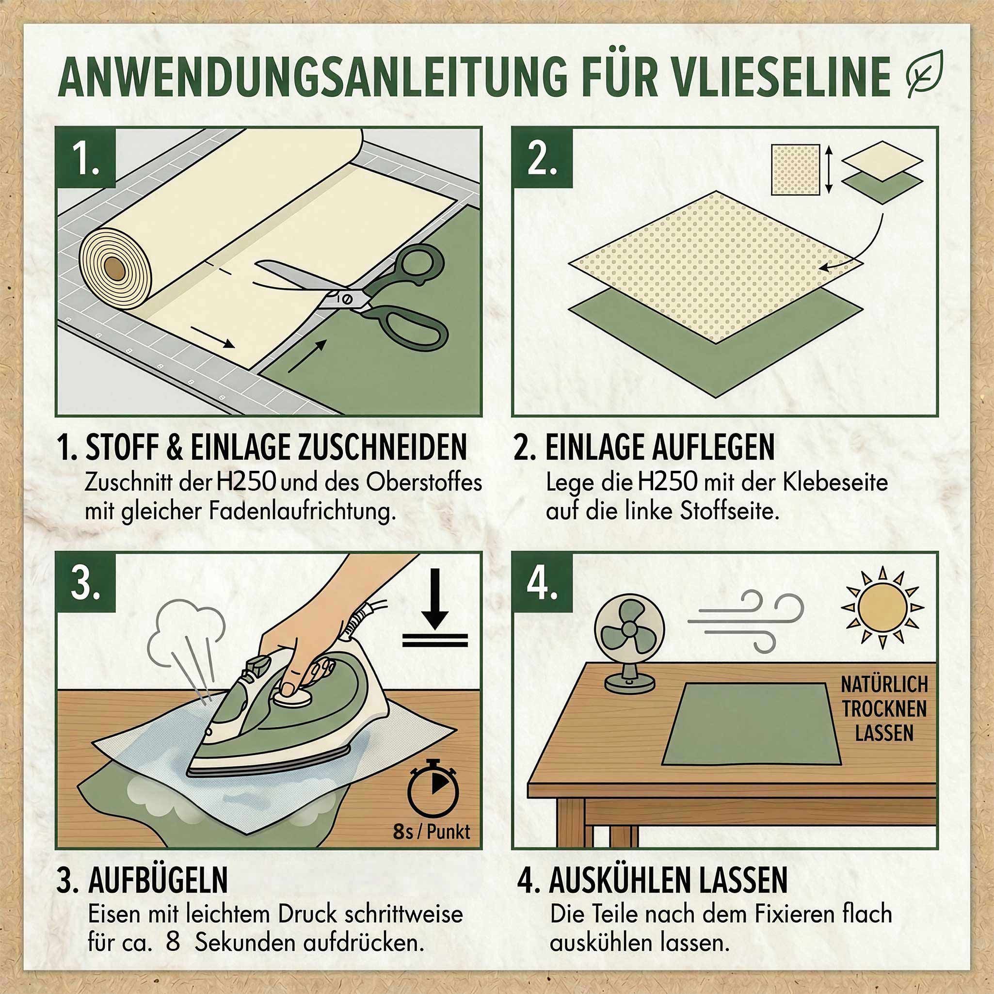 Vlieseline Stoff Vlieseline Bügeleinlage H250 Meterware, 90 cm breit Stoff, weiß