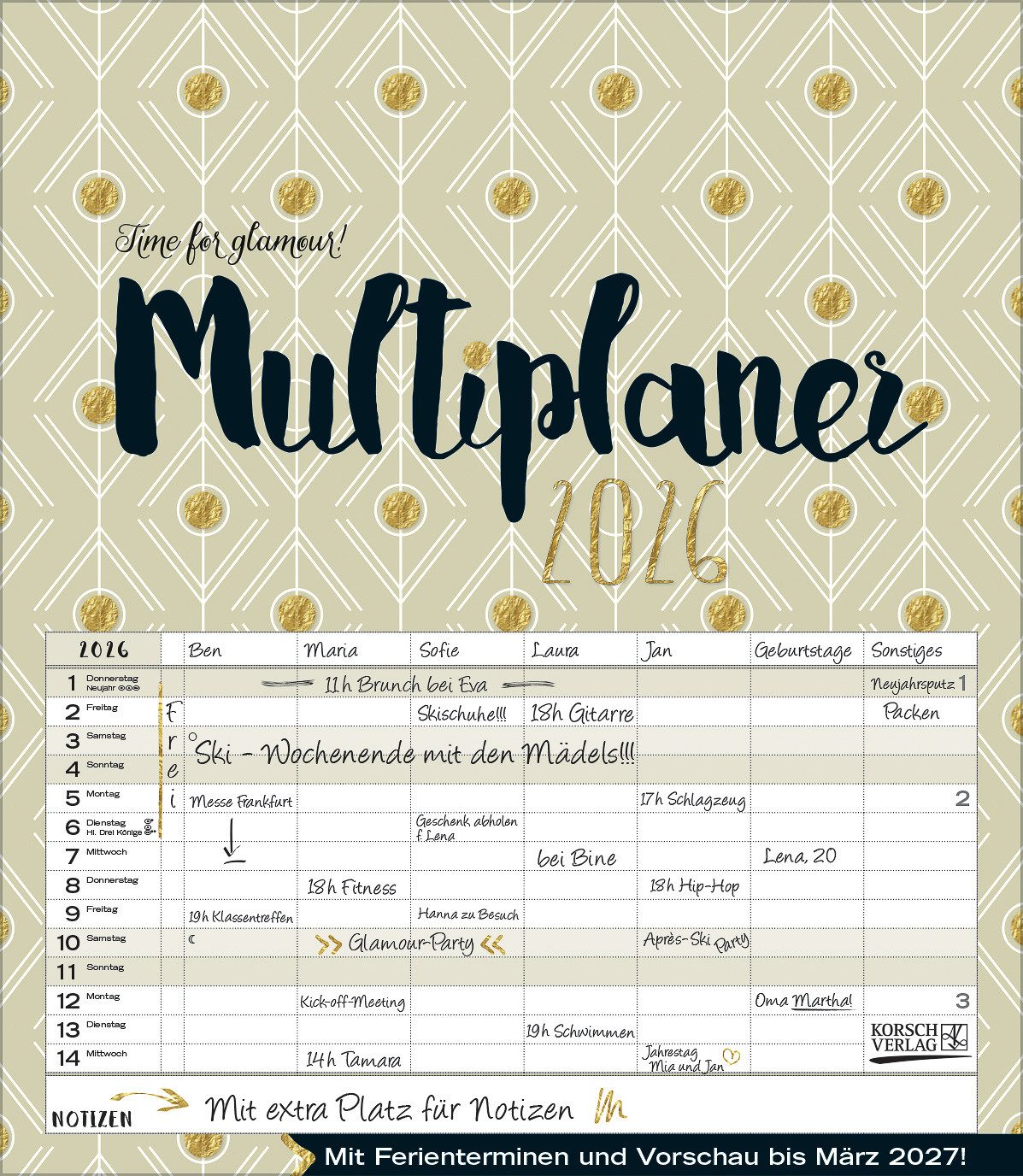 Korsch Verlag Семейный календарь Korsch Календари Multiplaner - Time for glamour 2026