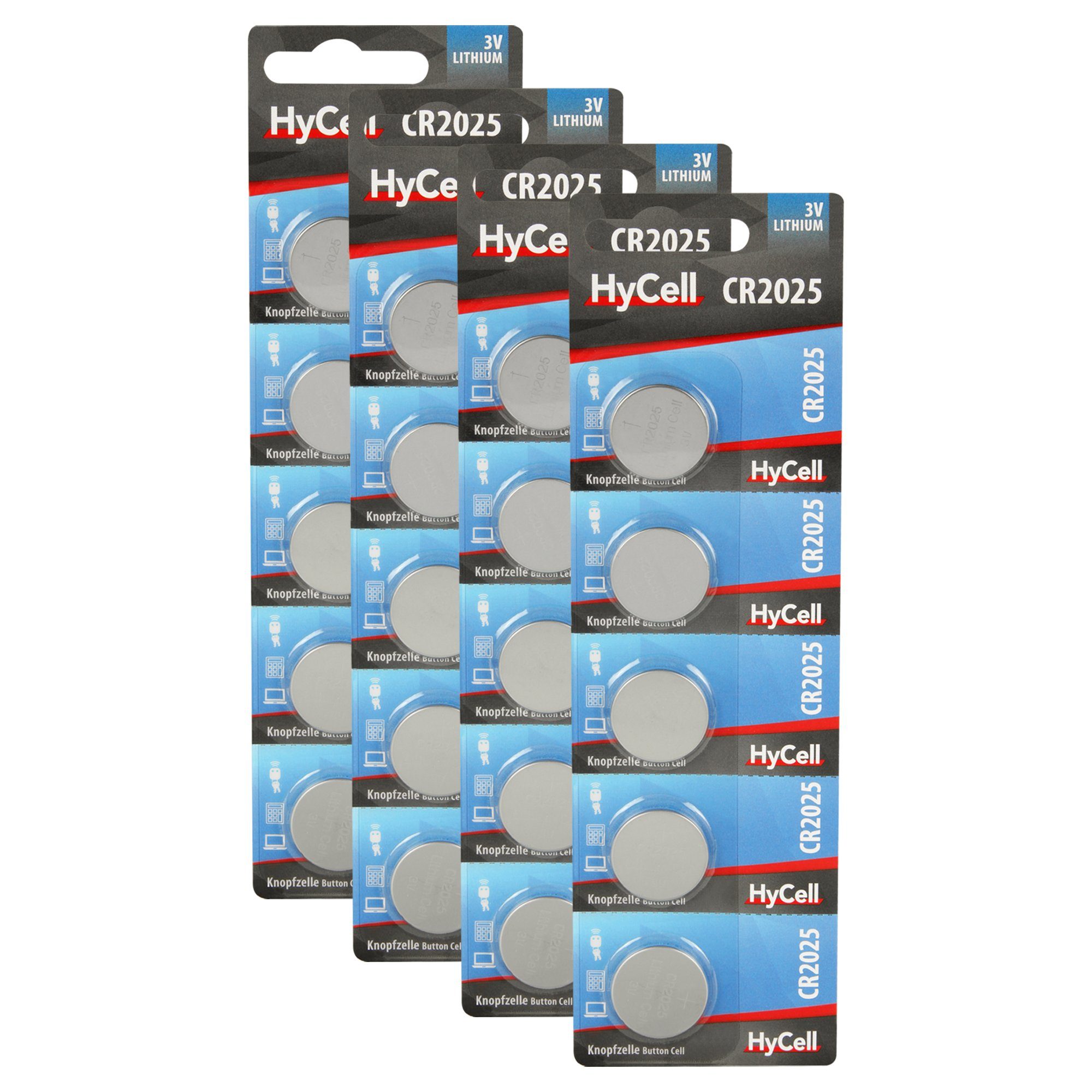 HyCell 20er Pack Lithium Knopfzellen CR2025 3V - Knopfbatterien - 20 Stück Knopfzelle