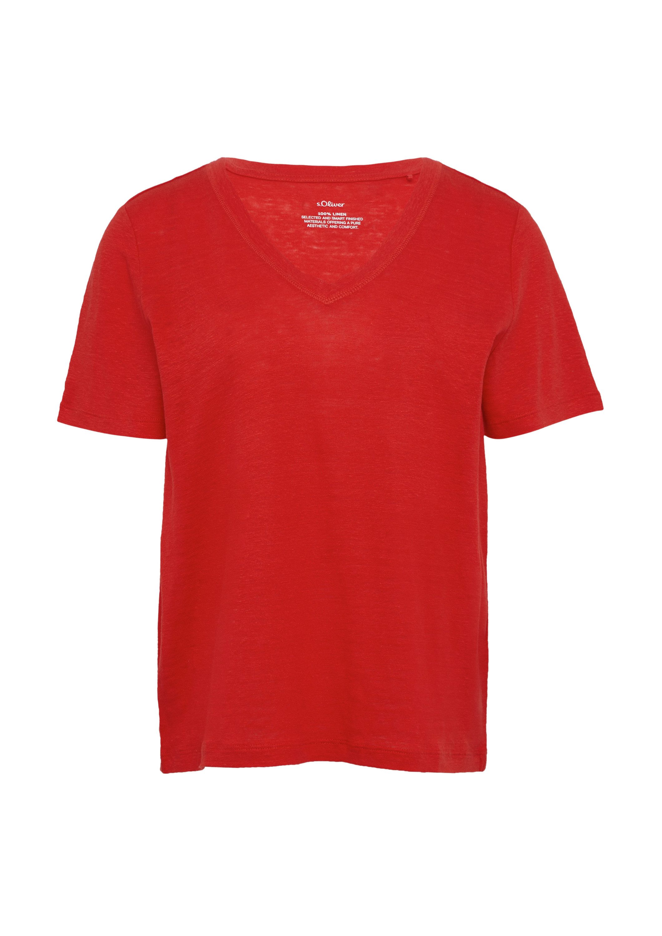 s.Oliver Kurzarmshirt T-Shirt Leichtes T-Shirt aus Leinen mit V-Ausschnitt günstig online kaufen