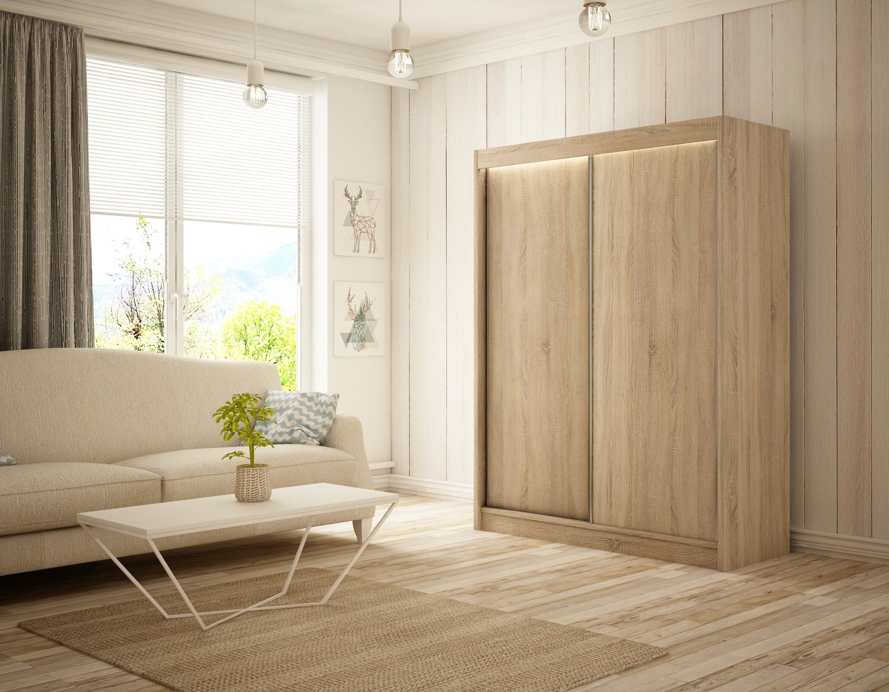 ALTDECOR Schiebetürenschrank BEROG (Kleiderschrank Garderobenschrank mit viel Stauraum Moderner Schrank) Vielseitiger Schwebetürenschrank LED Beleuchtung Schlafzimmer