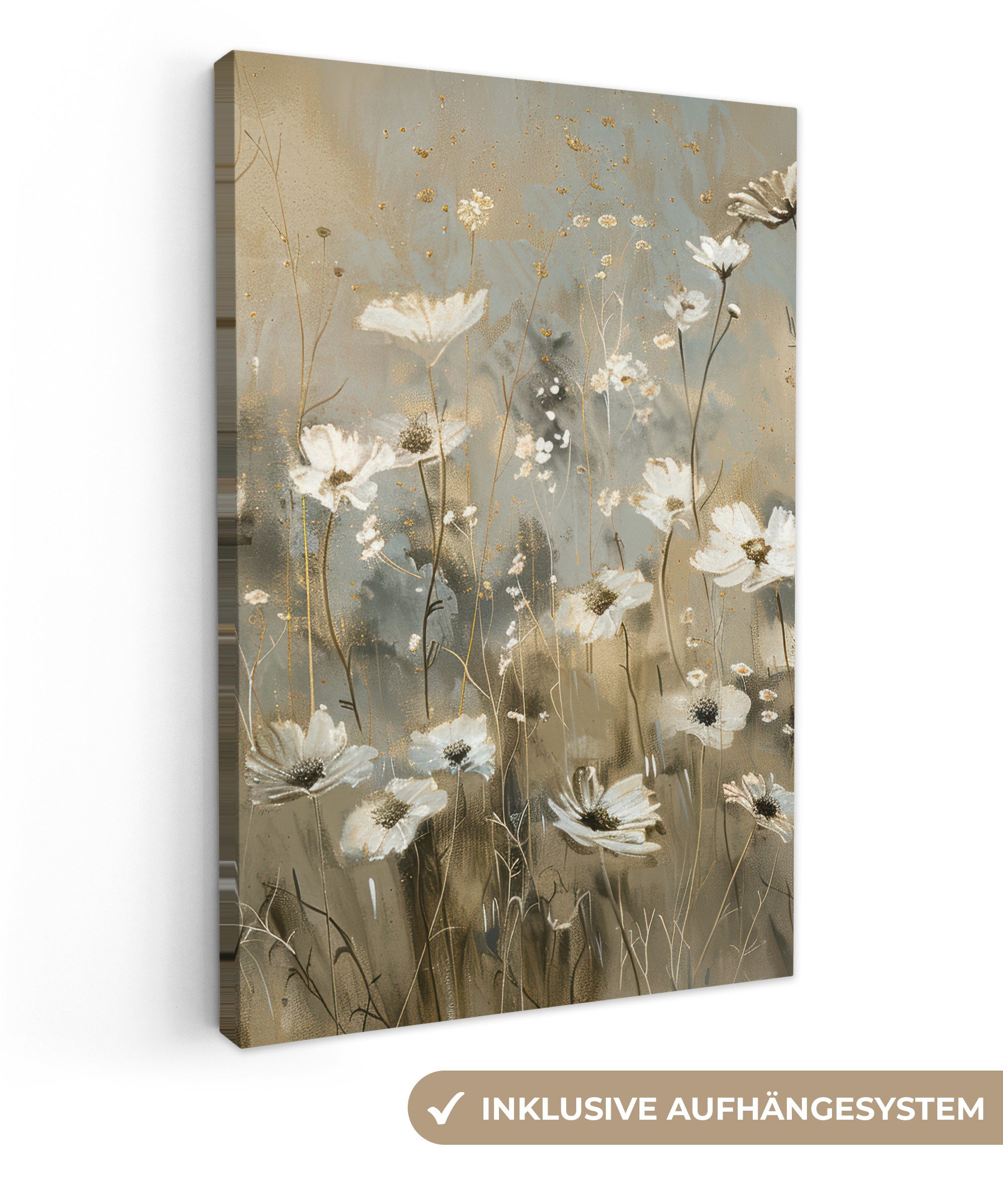 OneMillionCanvasses® Leinwandbild Blumen - Weiß - Natur - Grau - Modern, Fotodruck (1 St), Leinwand Canvas Wandbild, Wanddekoration 20x30 cm