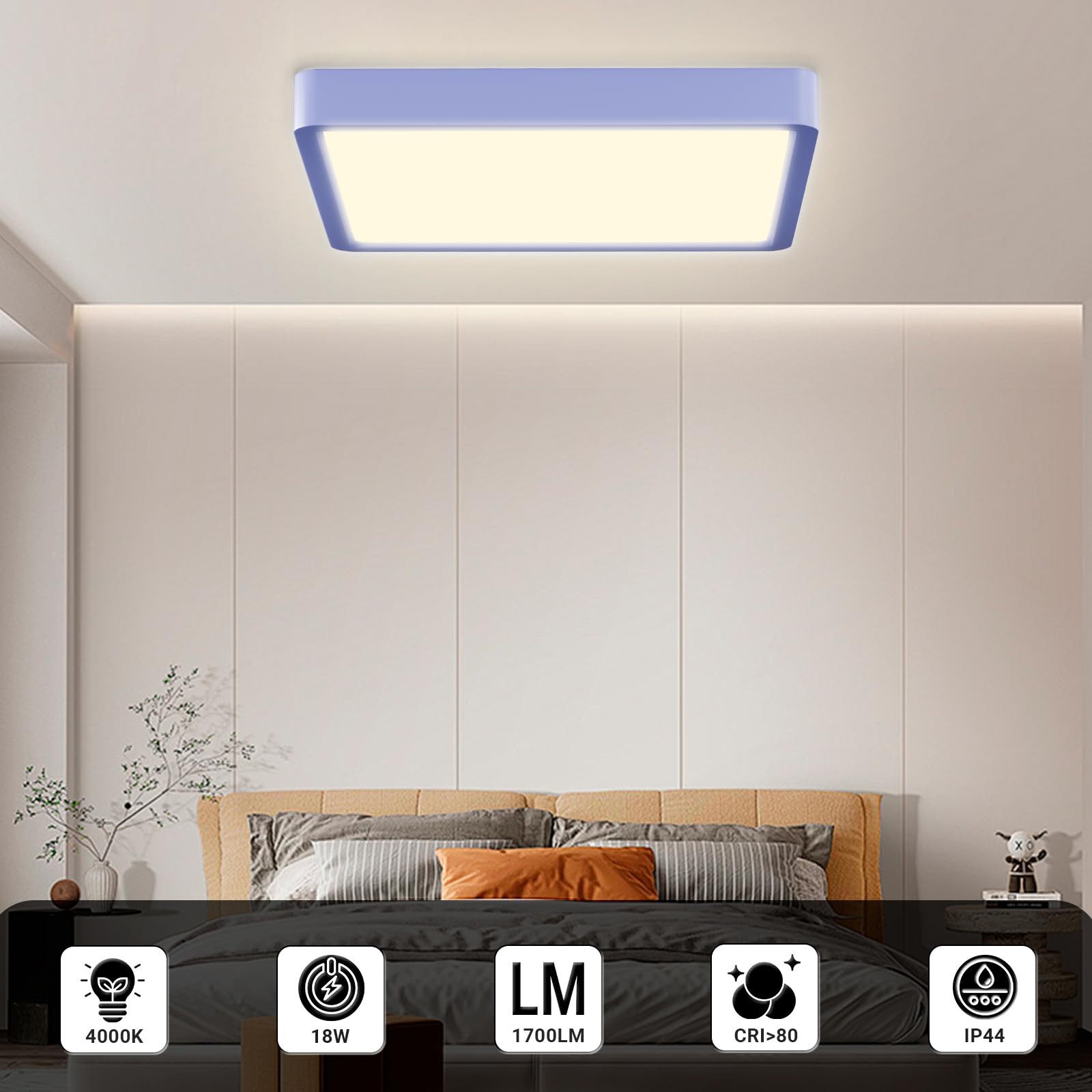LQWELL LED Deckenleuchte Ultradünne runde LED-Deckenleuchte, flach, 18W, natürliches Licht, LED fest integriert, Warmweiß (3000K)/ Neutralweiß (4000K)/ Kaltweiß (6500K), augenschonende Deckenbeleuchtung, für Wohnzimmer Badezimmer Schlafzimmer Küche Balkon Keller Büro