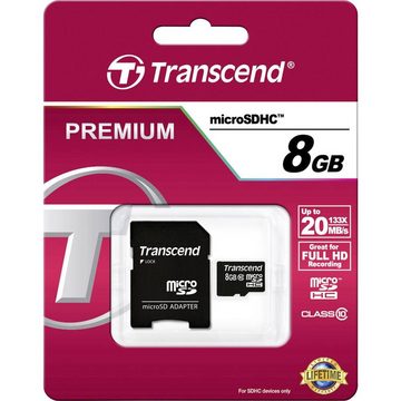 Transcend microSDHC Karte 8GB Class 10 mit SD-Adapter Speicherkarte (inkl. SD-Adapter)