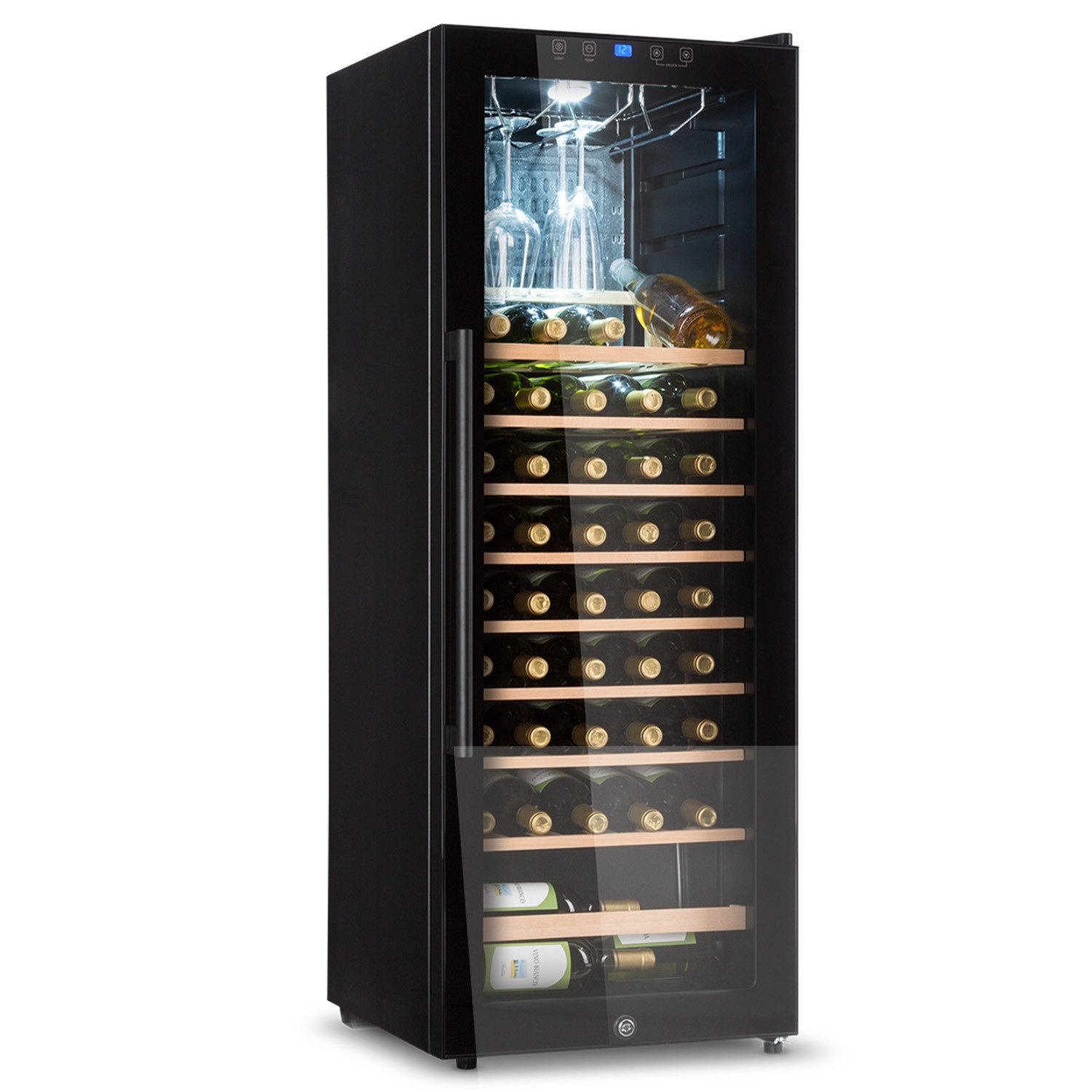Klarstein Weinkühlschrank Barossa 54 Uno Weinkühlschrank 155 L 54 Flaschen Glastür Touch LED, für 54 Standardflaschen á 0,75l,Wein Flaschenkühlschrank Weintemperierschrank Weinschrank Kühlschrank