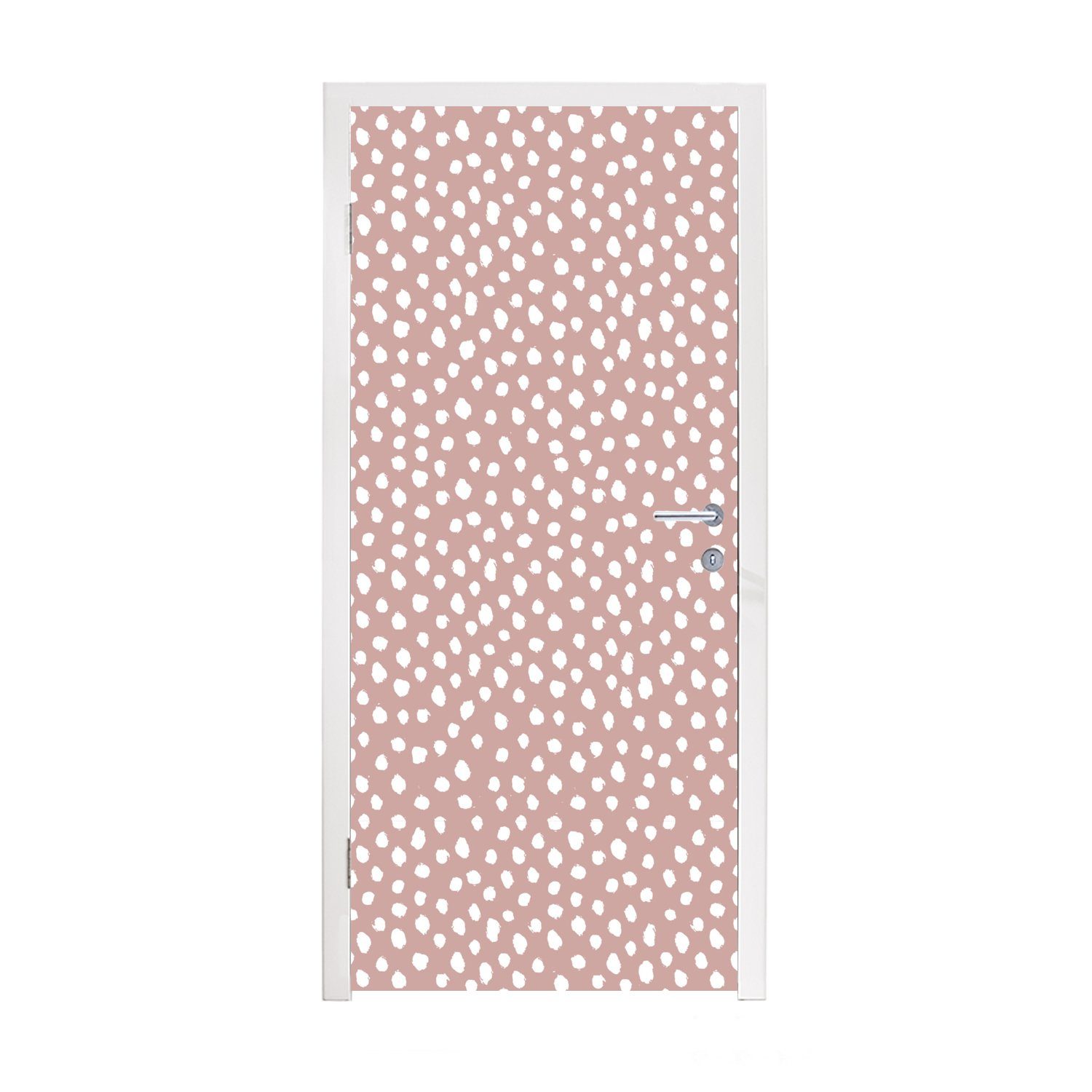 MuchoWow Türtapete Polka dots - Weiß - Rosa, Matt, bedruckt, (1 St), Fototapete für Tür, Türaufkleber, 75x205 cm