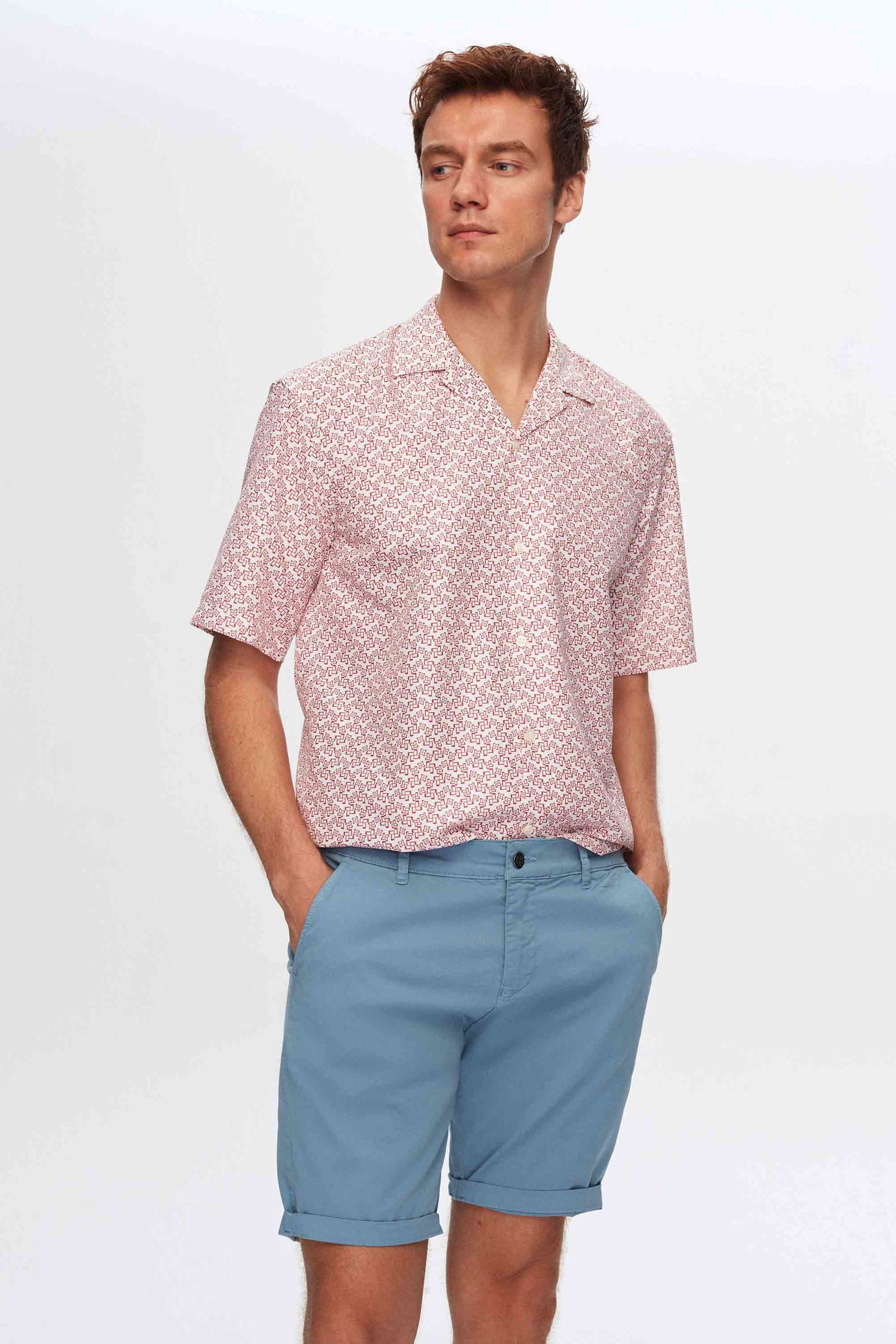 D'S DAMAT Langarmhemd Twn Entspannte Bedrucktes Muster Camp-Kragen Kurzarm Sommerhemd