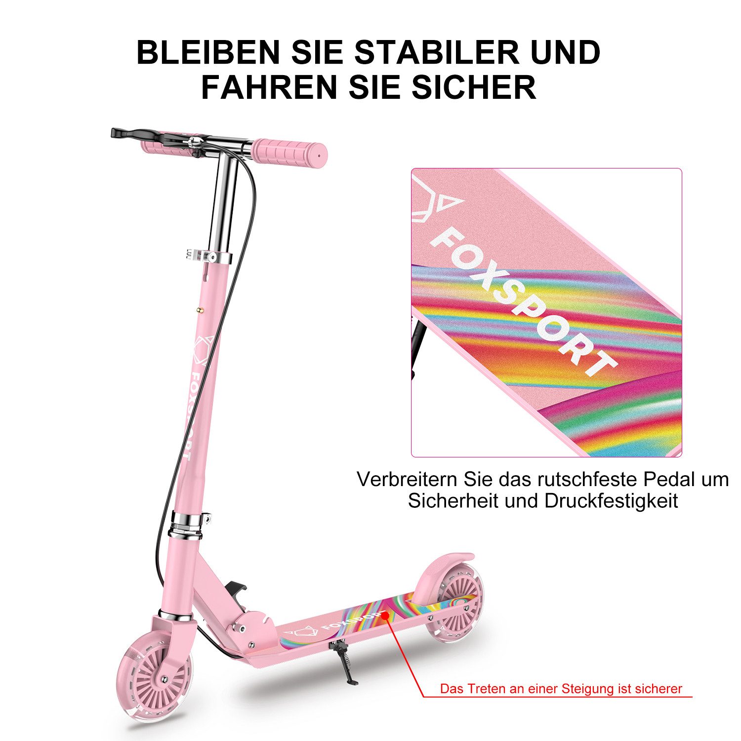 FOXSPORT Cityroller Kick Scooter Faltbarer Kinderoller, 1 km/h, (Set, mit Schutzblechen), klappbar&höhenverstellbar Scooter 4.7 Zoll Räder Maximale 50 kg – Bild 4 von 5