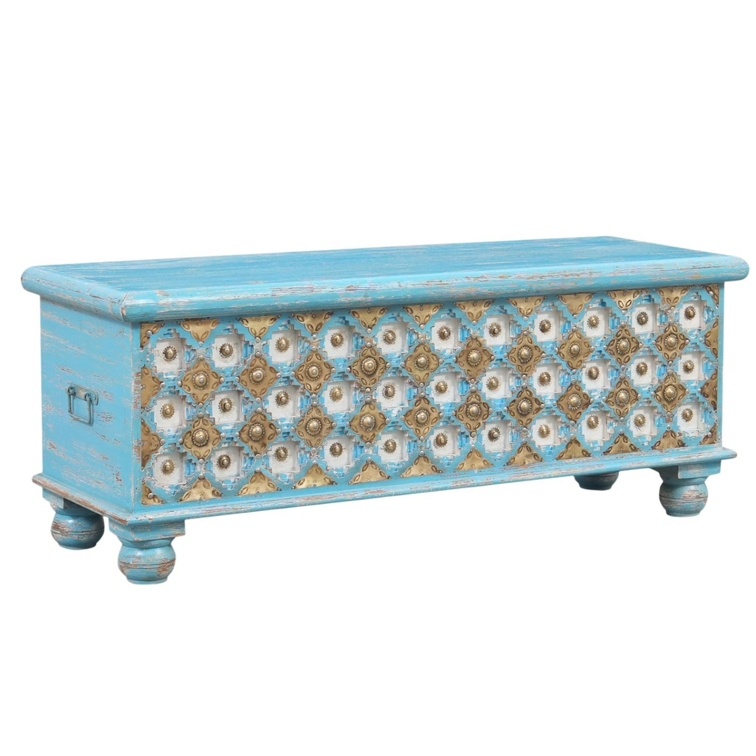 Marrakesch Orient & Mediterran Interior Truhe Massivholz-Truhe Burhan 2 Vintage Möbel Sitztruhe Betttruhe 116 cm (1 St), Handarbeit