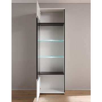 Lomadox Wohnwand COLORADO-61, (2-St., 2-tlg), weiß Hochglanz inkl. Vitrine mit LED 320x200x42cm