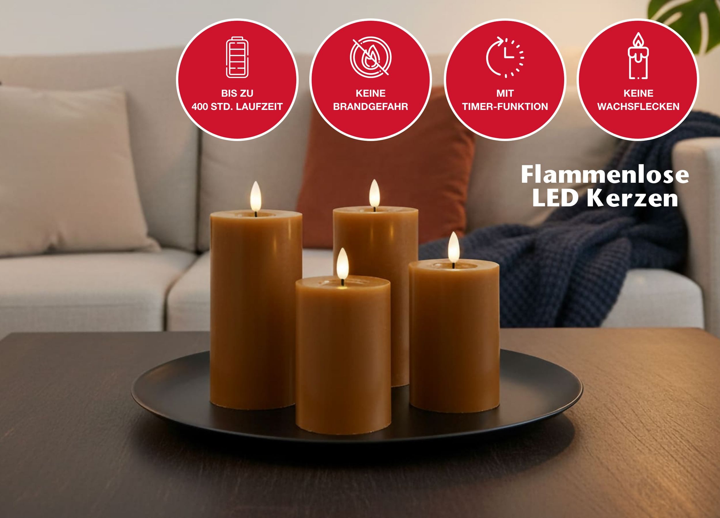 LC Home LED-Kerze (Spar-Set, 4-tlg., verschiedene Größen), Echtwachs, Dimmb günstig online kaufen