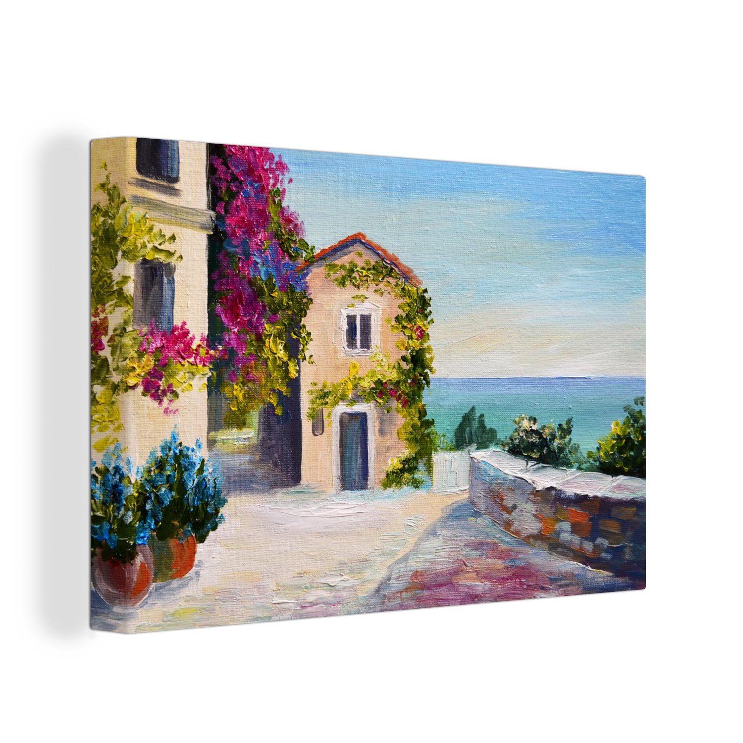 OneMillionCanvasses® Leinwandbild Malerei - Haus - Ölfarbe - Dorf, Fotodruck (1 St), Leinwand Bilder Klein, Wand Dekoration Aesthetic 30x20 cm