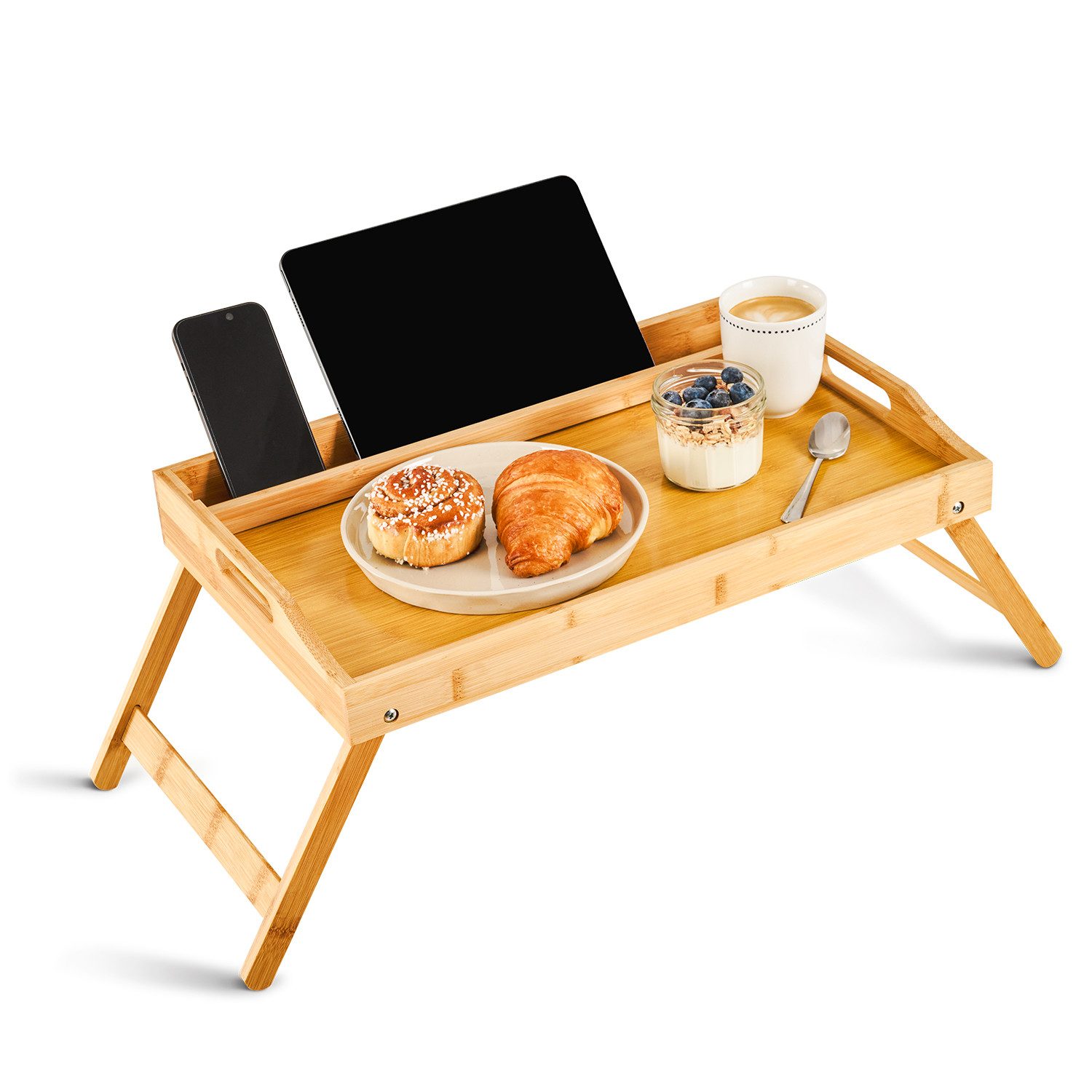Blumtal Tabletttisch Betttablett aus Bambus mit Holzstrebe für Tablets/Hand günstig online kaufen