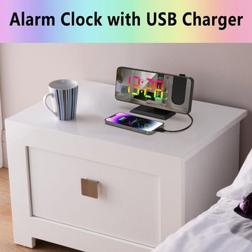 BlingBin Wecker LED Wecker Digital Alarmwecker mit 180° Projektion Spiegel Spiegel USB Alarm Tischuhr