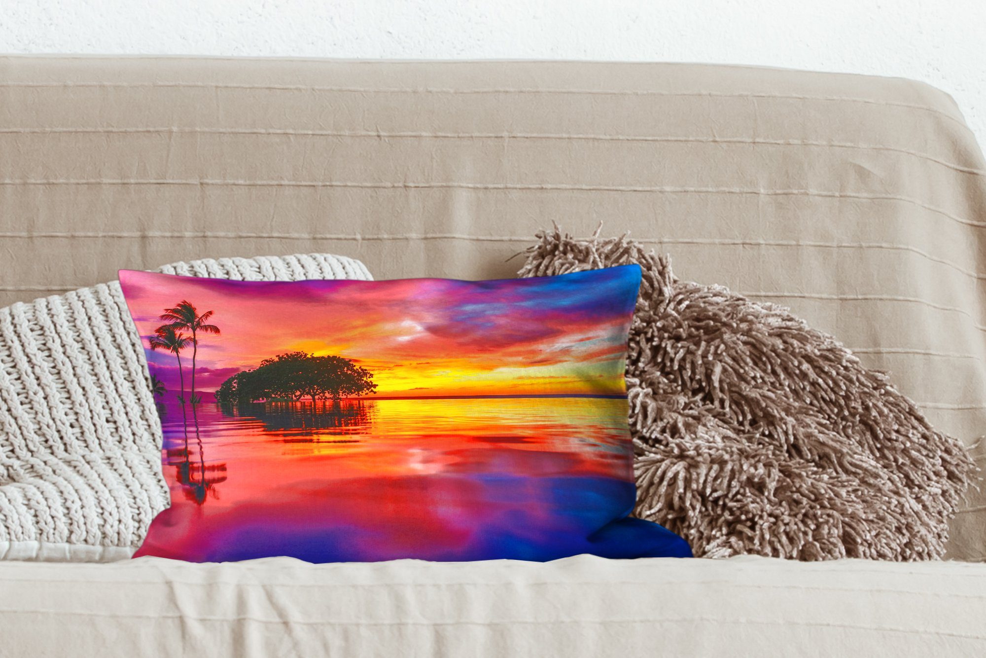 Schlafzimmer mit Himmel, MuchoWow Wohzimmer Hawaii - Dekokissen Füllung, Dekoration, Zierkissen, Farben Dekokissen -